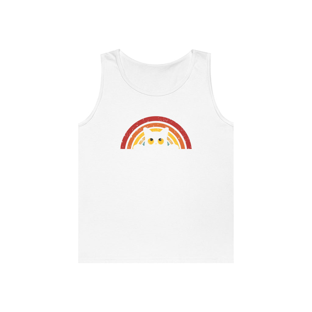 Cute Cat Rainbow Unisex Heavy Cotton Tank Top, Summer Fashion, Gift for Cat Lovers, Pride Wear, Relaxed Casual Style