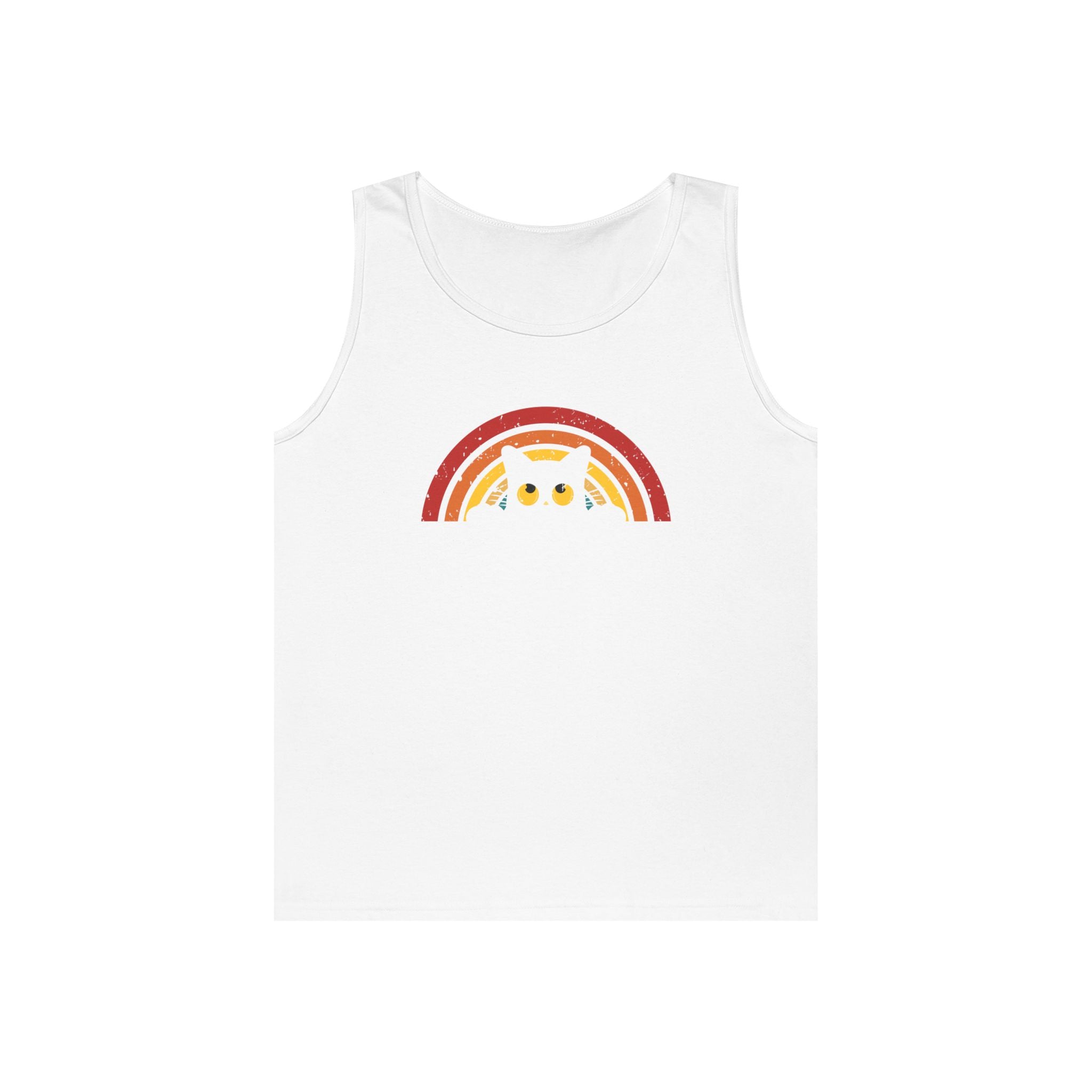 Cute Cat Rainbow Unisex Heavy Cotton Tank Top, Summer Fashion, Gift for Cat Lovers, Pride Wear, Relaxed Casual Style