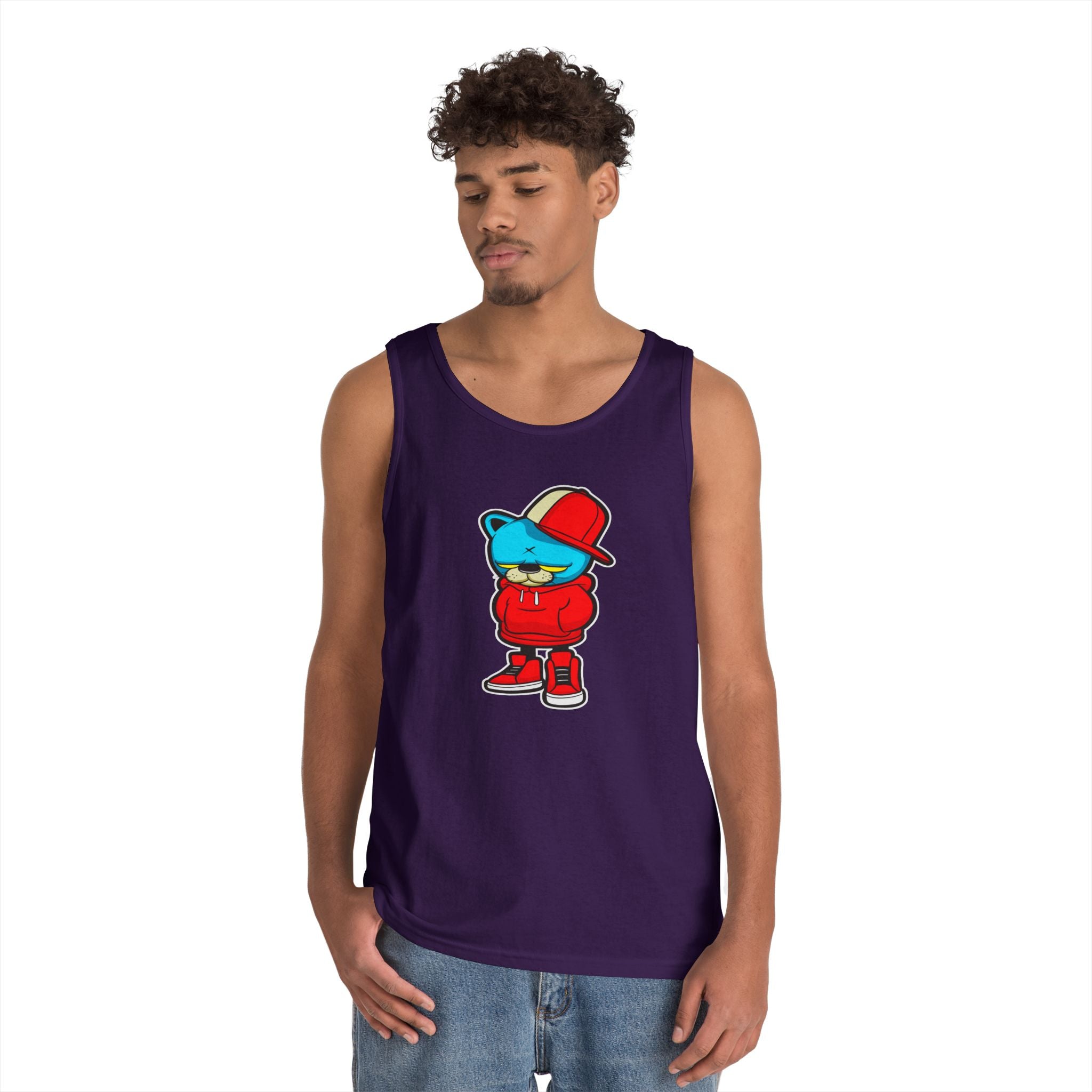 Cool Urban Bear Unisex Heavy Cotton Tank Top, Casual Streetwear, Summer Outfit, Gift for Friends, Cool Graphic Tee