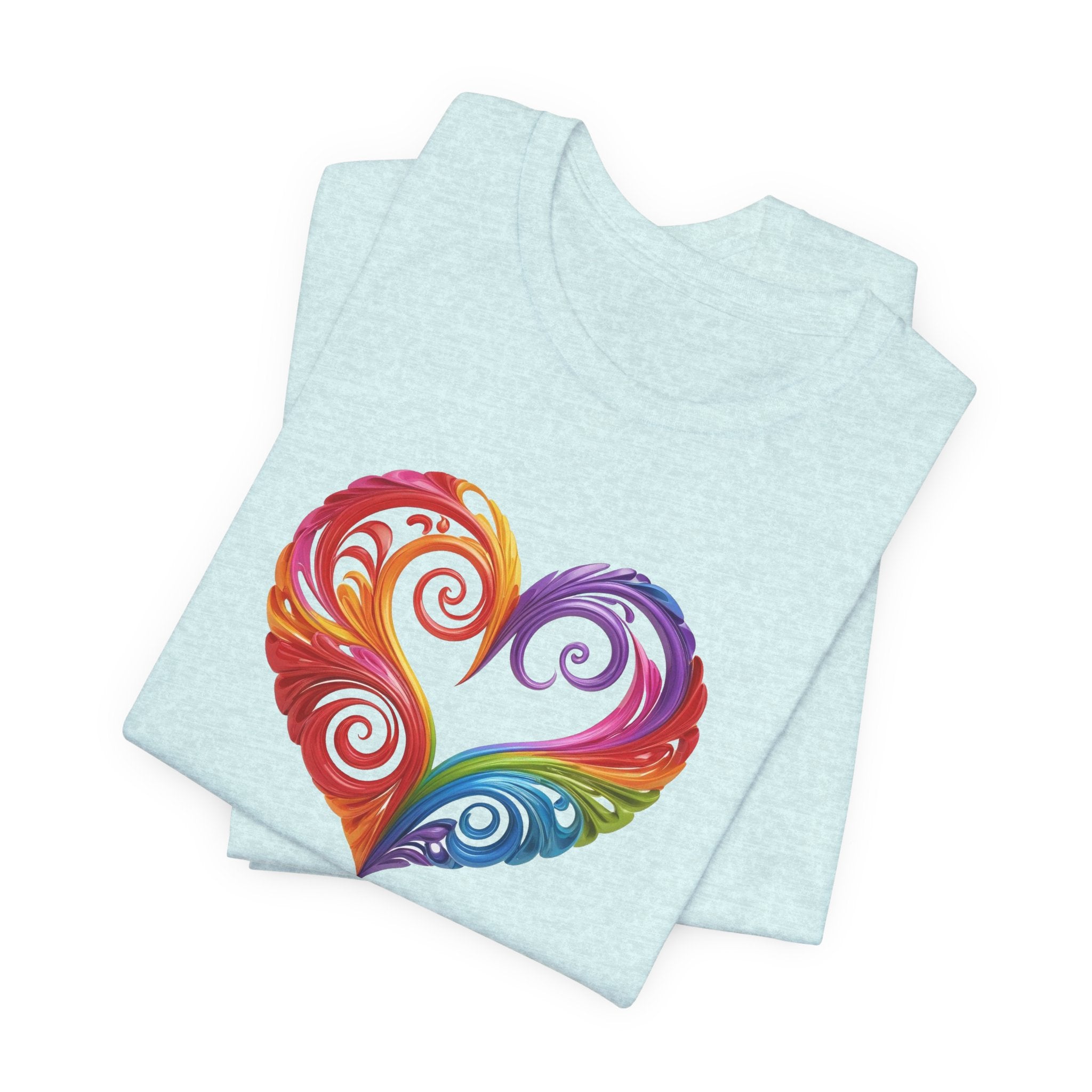 Rainbow Swirl Heart Tee — Pride-Inspired Graphic T-Shirt