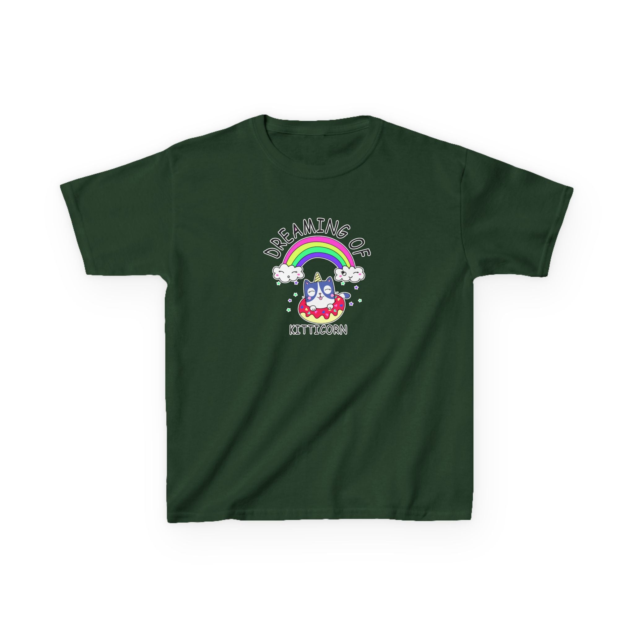 Dreaming of Kitticorn Kids Tee, Cute Cat Shirt, Fun Kids Apparel, Rainbow Tshirt, Birthday Gift, Summer Outfit