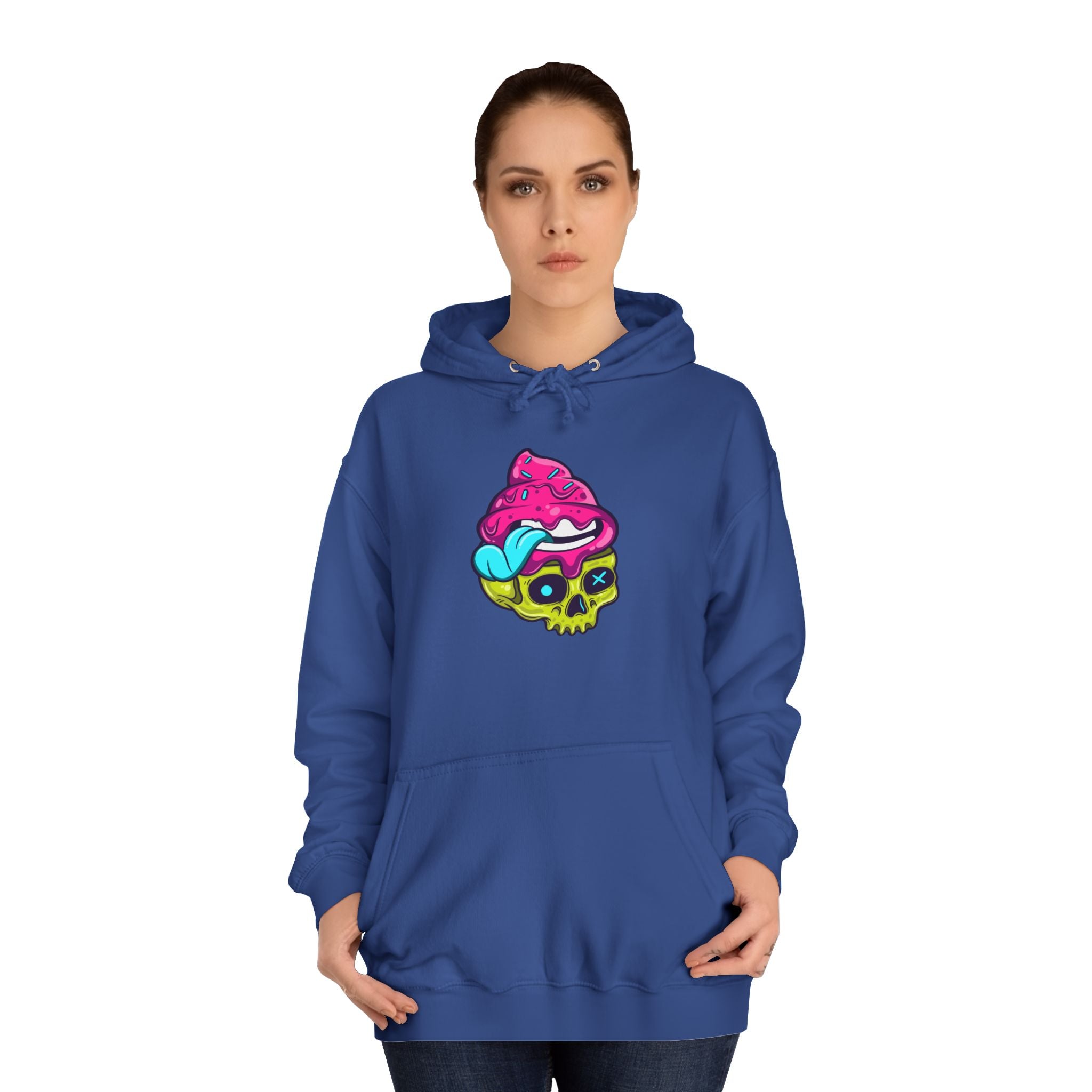 Colorful Skull Ice Cream Unisex College Hoodie, Trendy Streetwear, Casual Gift for Students, Halloween, Unique Fashion Statement