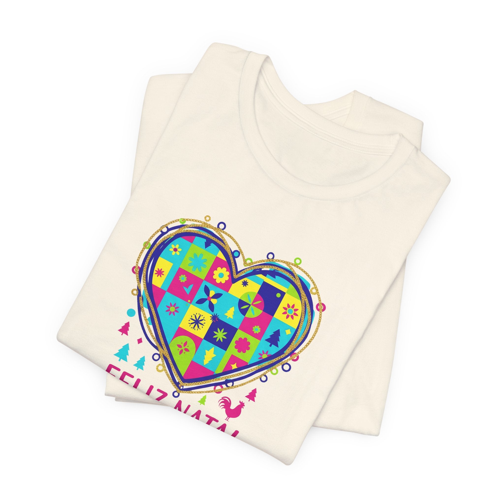 Feliz Natal Christmas Heart T-Shirt — Colorful Patchwork Tee
