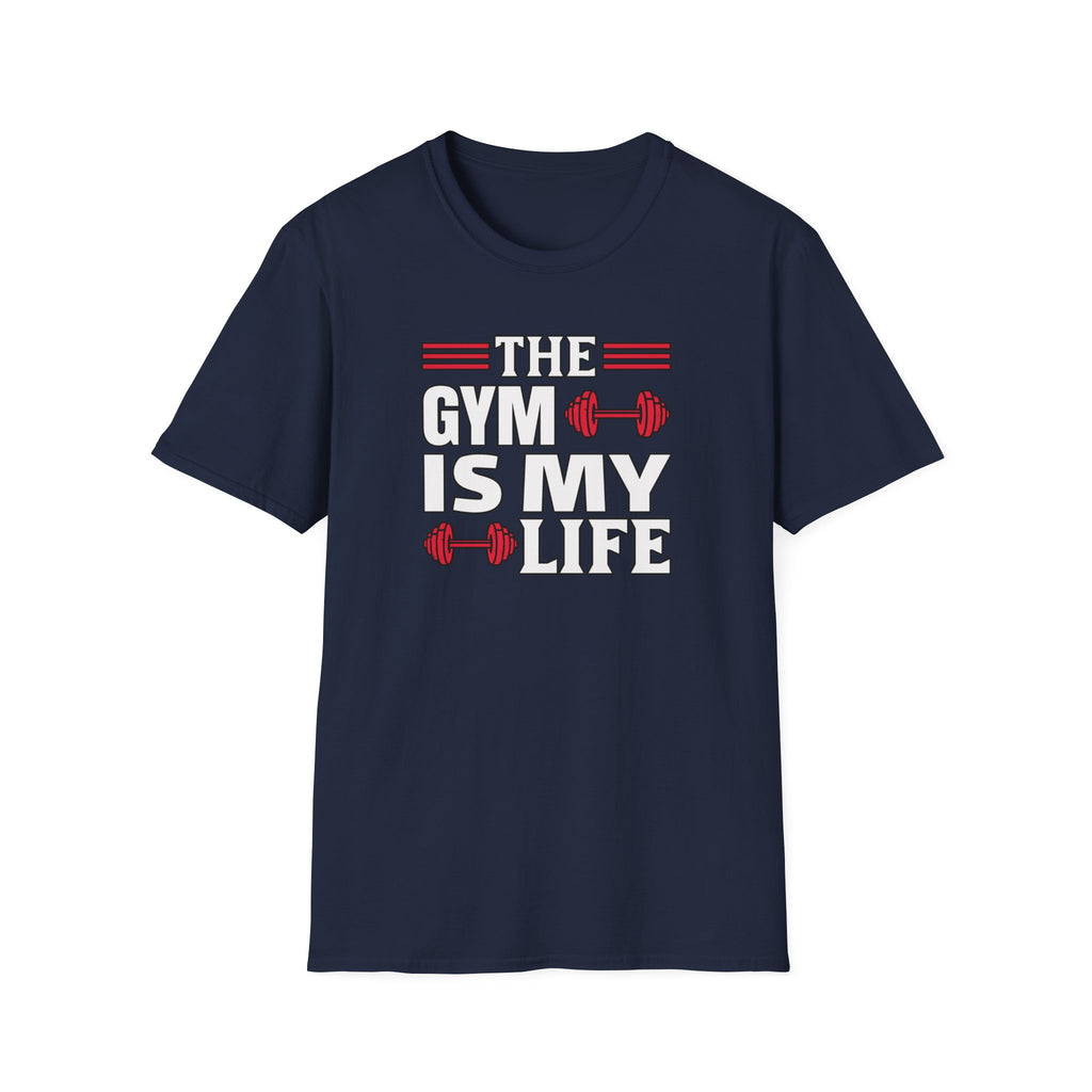 The Gym Is My Life Unisex Softstyle T-Shirt, Fitness Shirt, Workout Tee, Exercise Apparel, Gift for Gym Lovers
