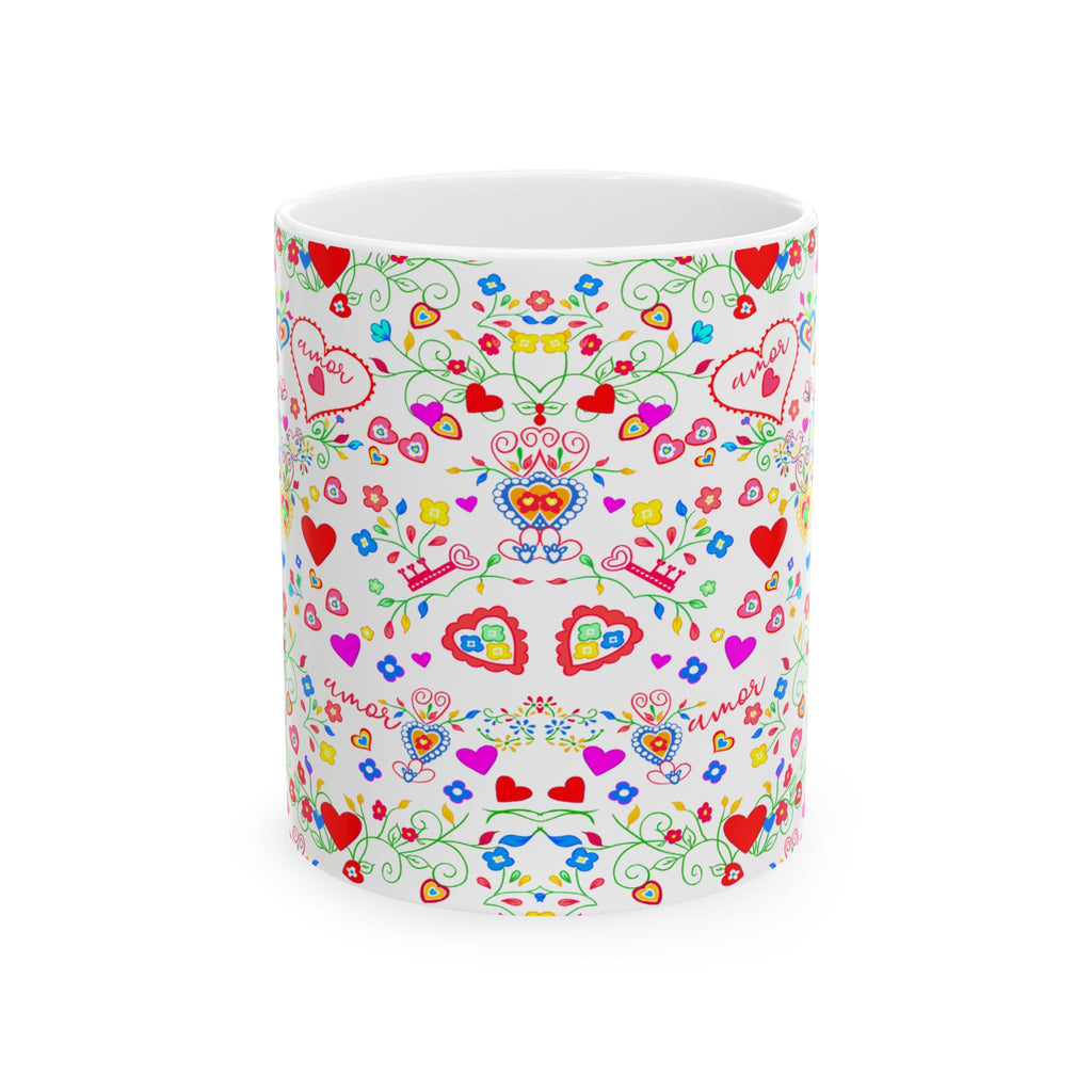 Colorful Lenços dos Namorados Heart Pattern Ceramic Mug - Love and Joy in Every Sip