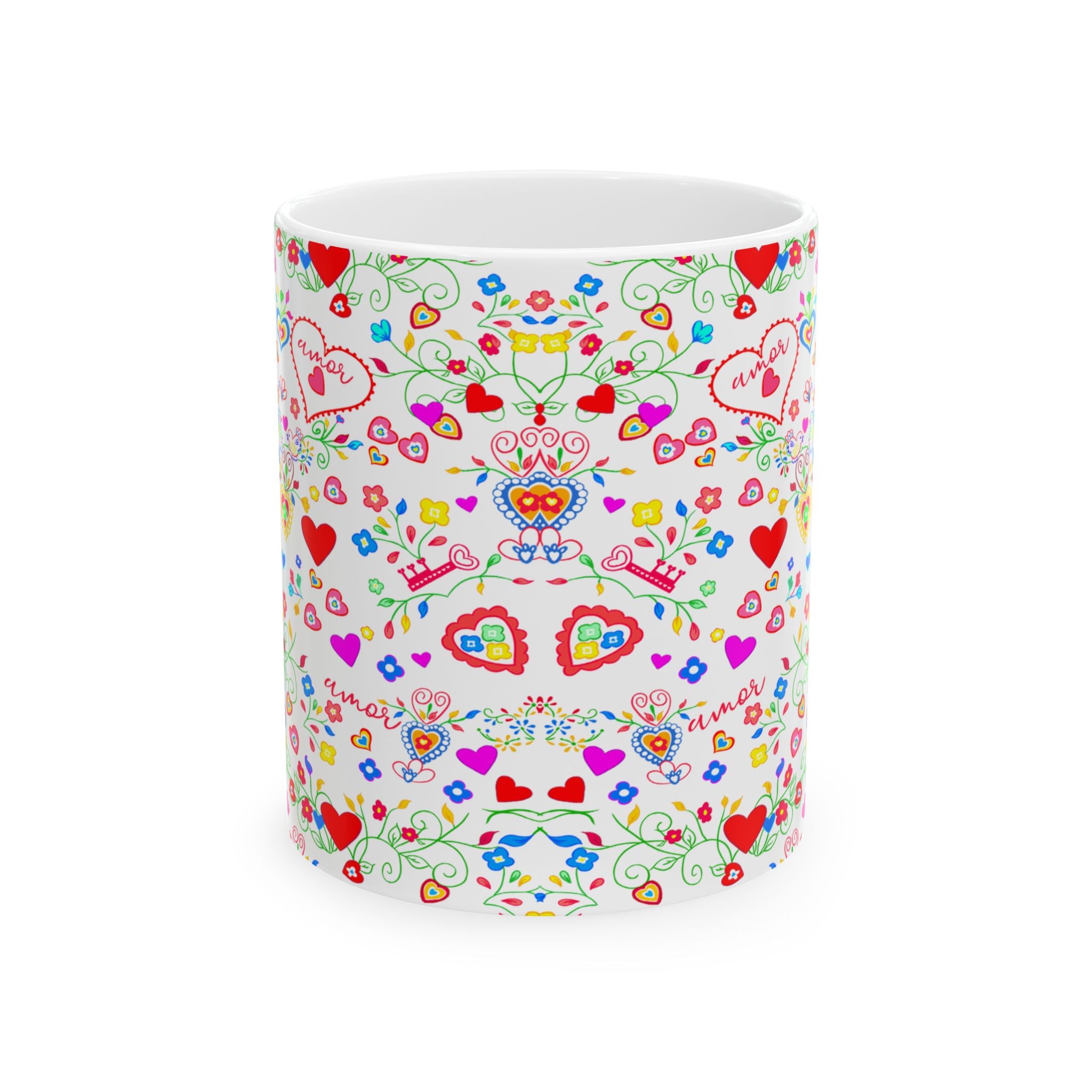 Colorful Lenços dos Namorados Heart Pattern Ceramic Mug - Love and Joy in Every Sip