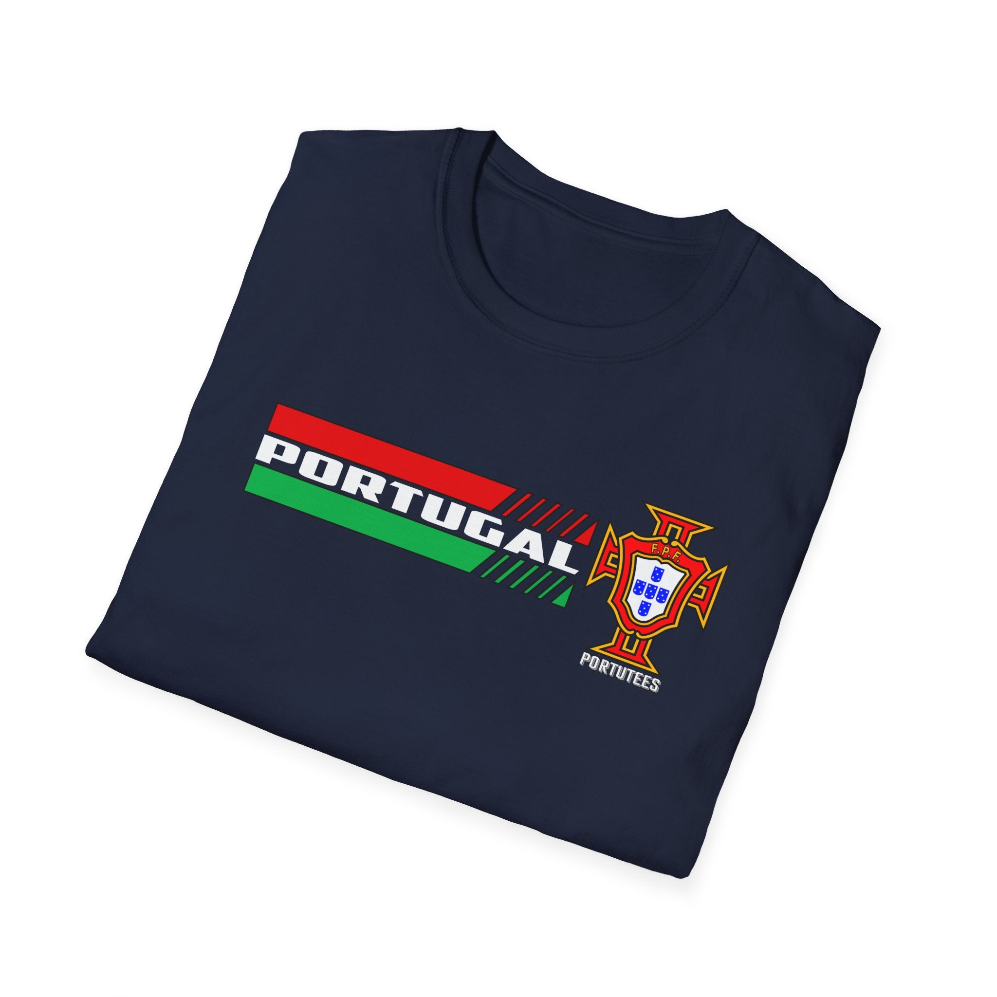 Portugal Soccer Retro Stripe T-Shirt — Portuguese Crest Football Soccer Tee