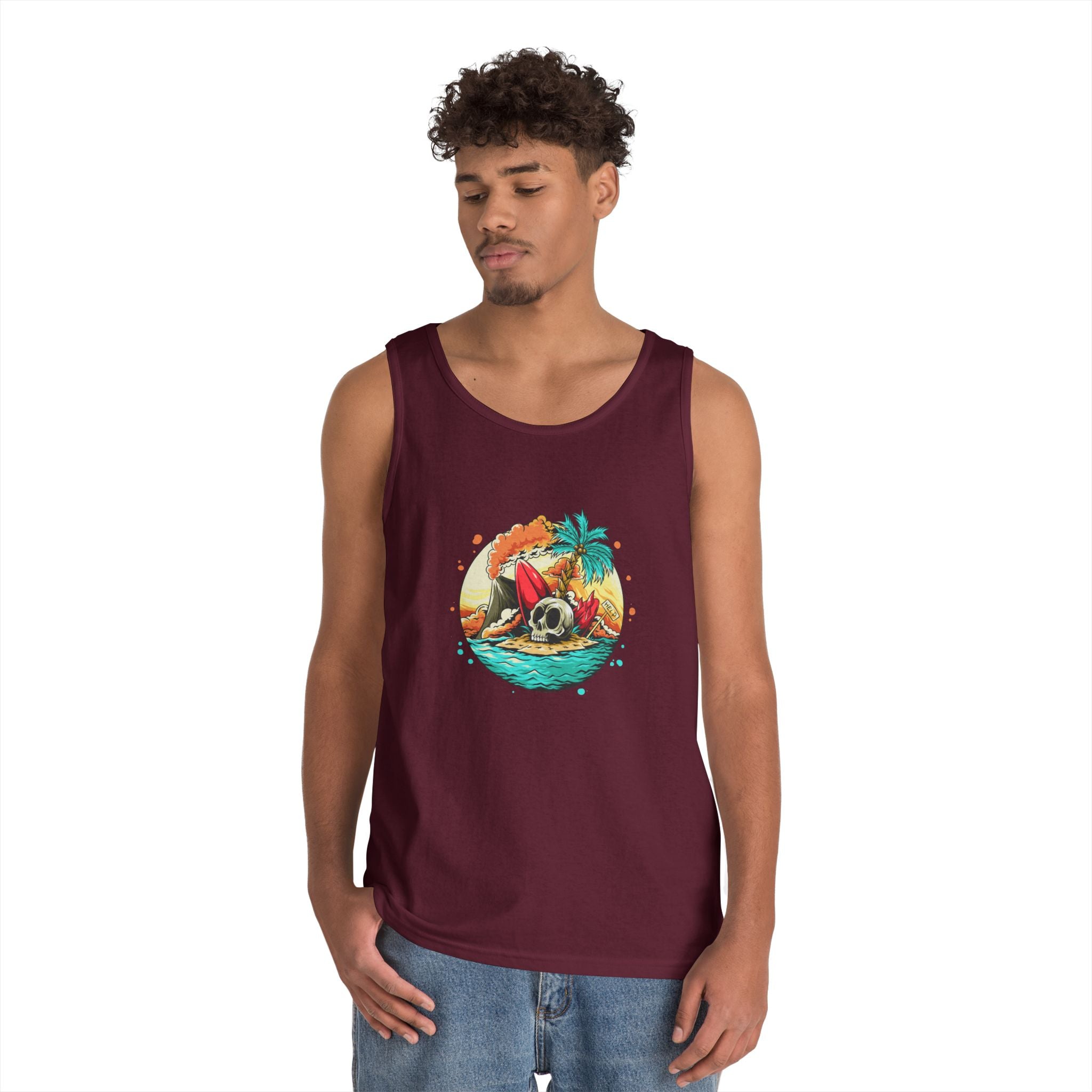 Beach Vibes Unisex Heavy Cotton Tank Top, Perfect for Summer, Casual Wear, Beach Days, Vacation, Festival Outfit