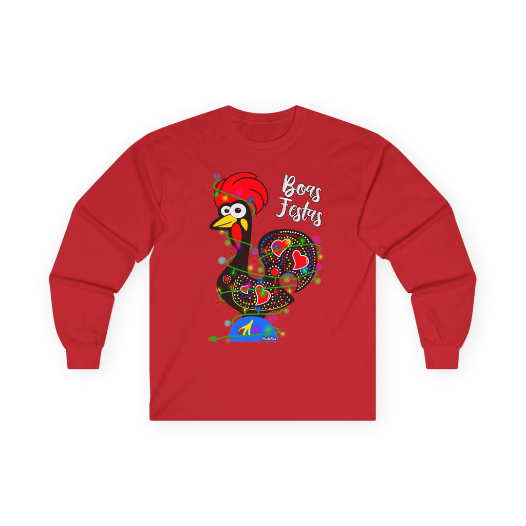 Whimsical Rooster Long Sleeve Tee, Funny Gift for Farmers, Casual Wear, Holiday Gift, Farmhouse Decor