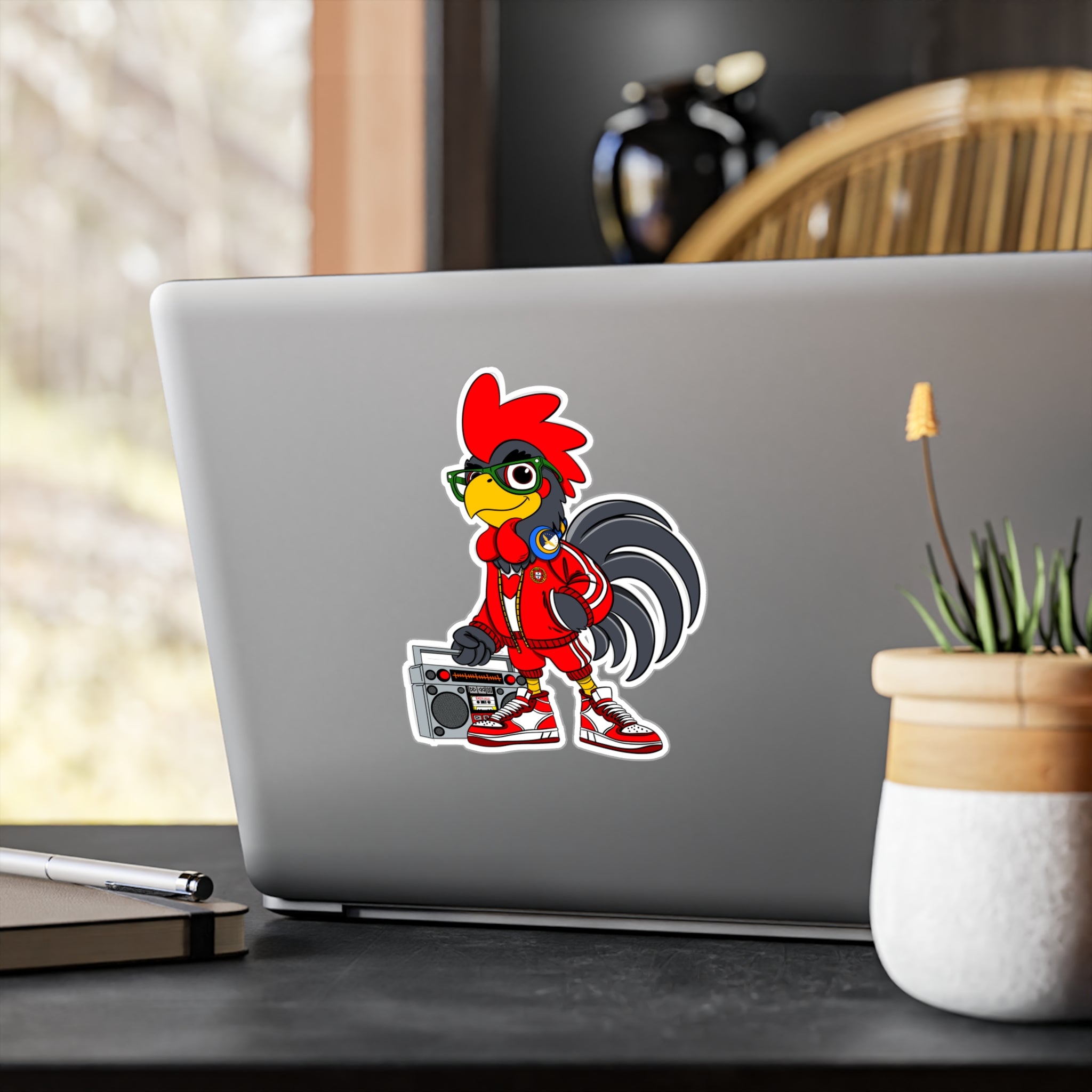 Hip-Hop Rooster Vinyl Decal, Fun Stickers for Laptop, Car, Wall, Office Decor, Gift for Chicken Lovers, Retro Vibe