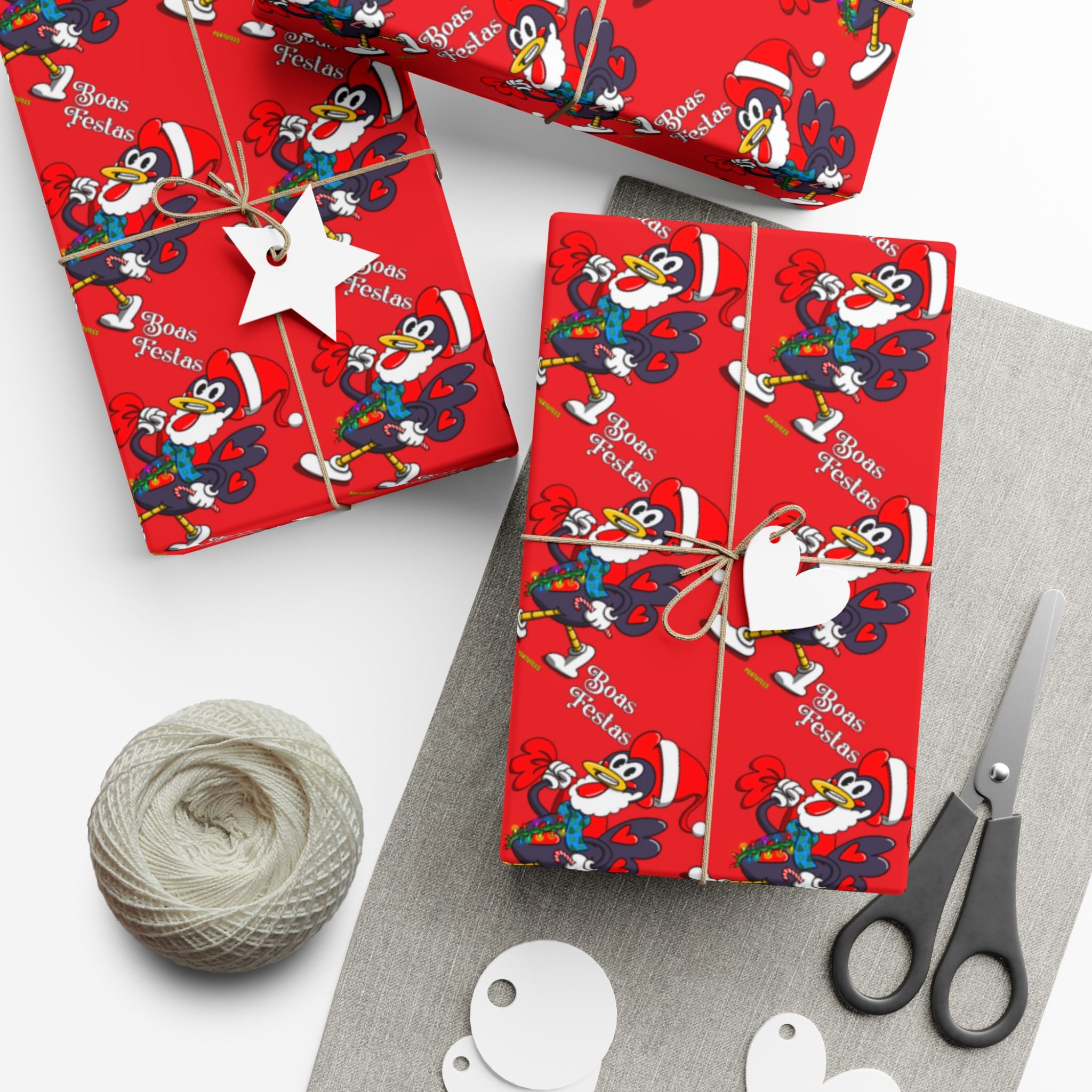 Boa Festa Rooster Gift Wrap Papers for Holidays, Christmas, Birthdays, Colorful Wrapping Paper, Fun Seasonal Decor, Gift
