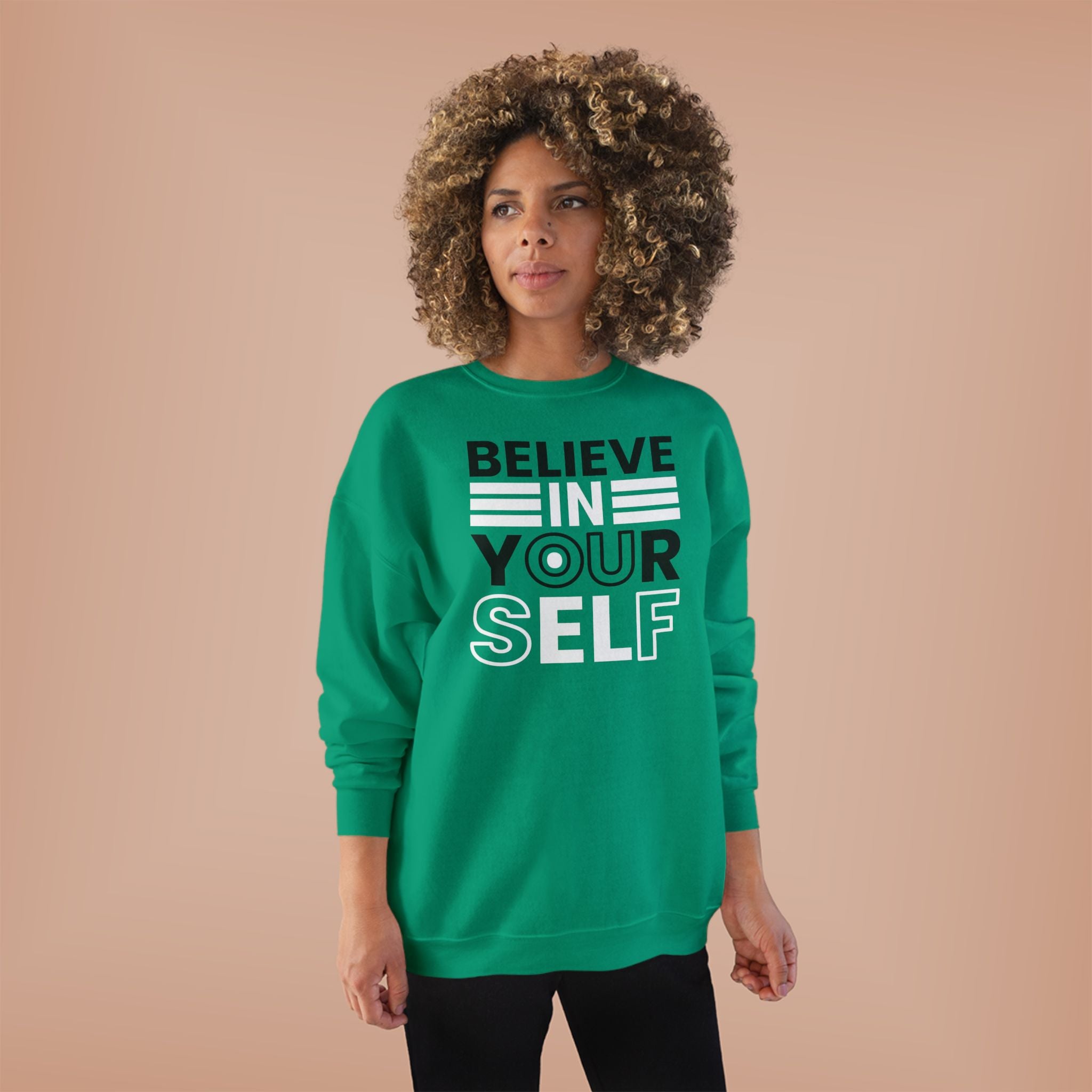 Believe in Yourself Crewneck Sweatshirt, Inspirational Sweatshirt, Motivational Apparel, Eco-Friendly Fashion, Unisex Gift Ideas, Cozy Wear