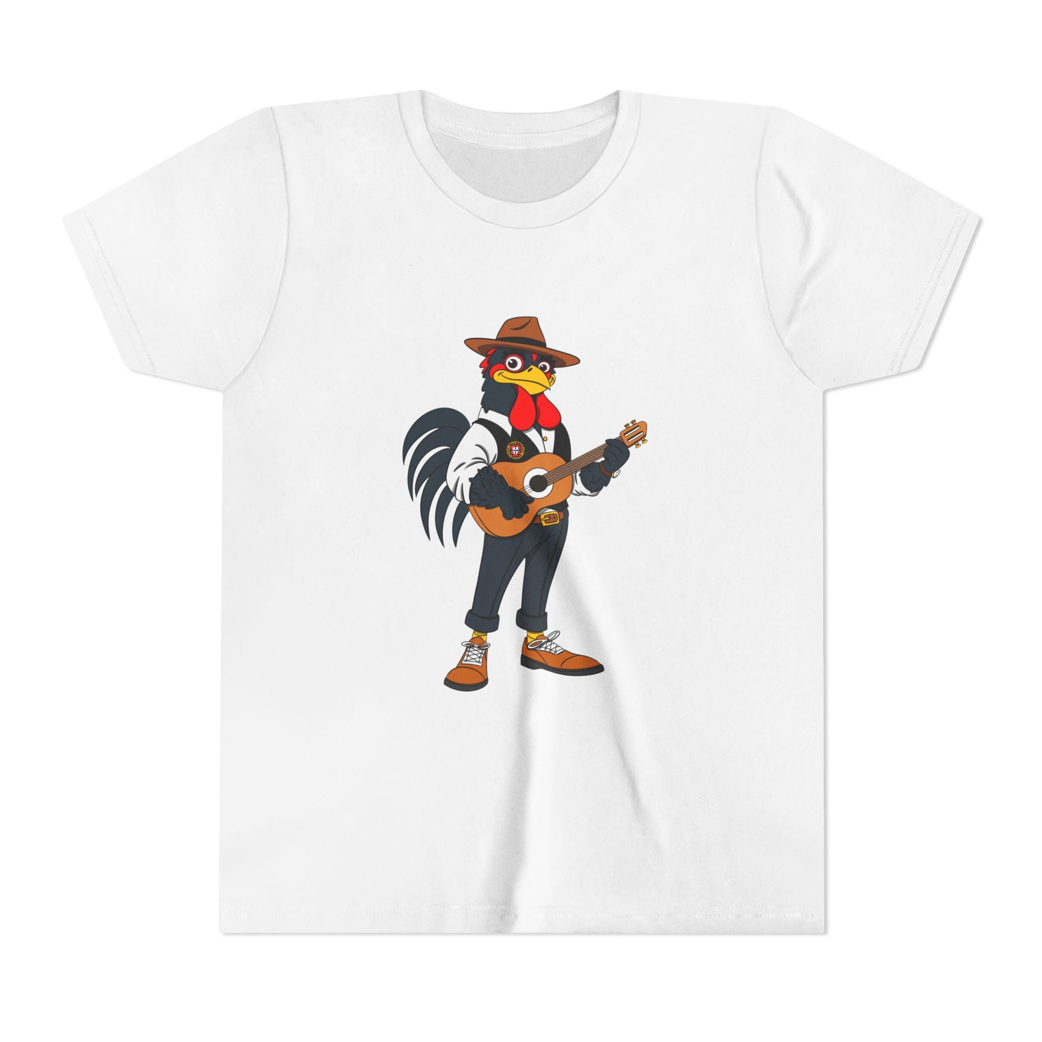 Fado Rooster Music Tee | Fun Youth Short Sleeve Shirt, Gift for Kids, Summer Outfit, Music Lovers, Cartoon Animal Design