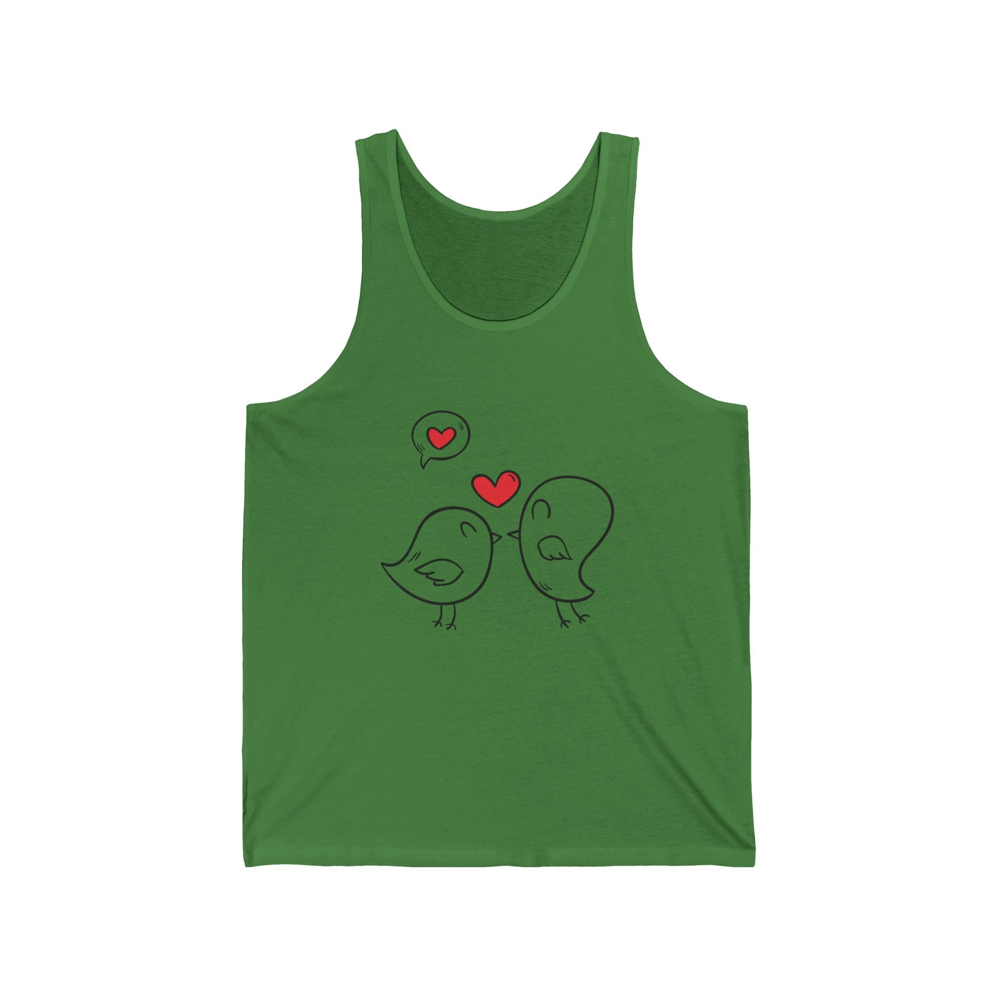 Cute Love Birds Unisex Jersey Tank, Perfect for Valentine's Day, Couples Gift, Summer Wear, Casual Chic, Bird Lover Fashion
