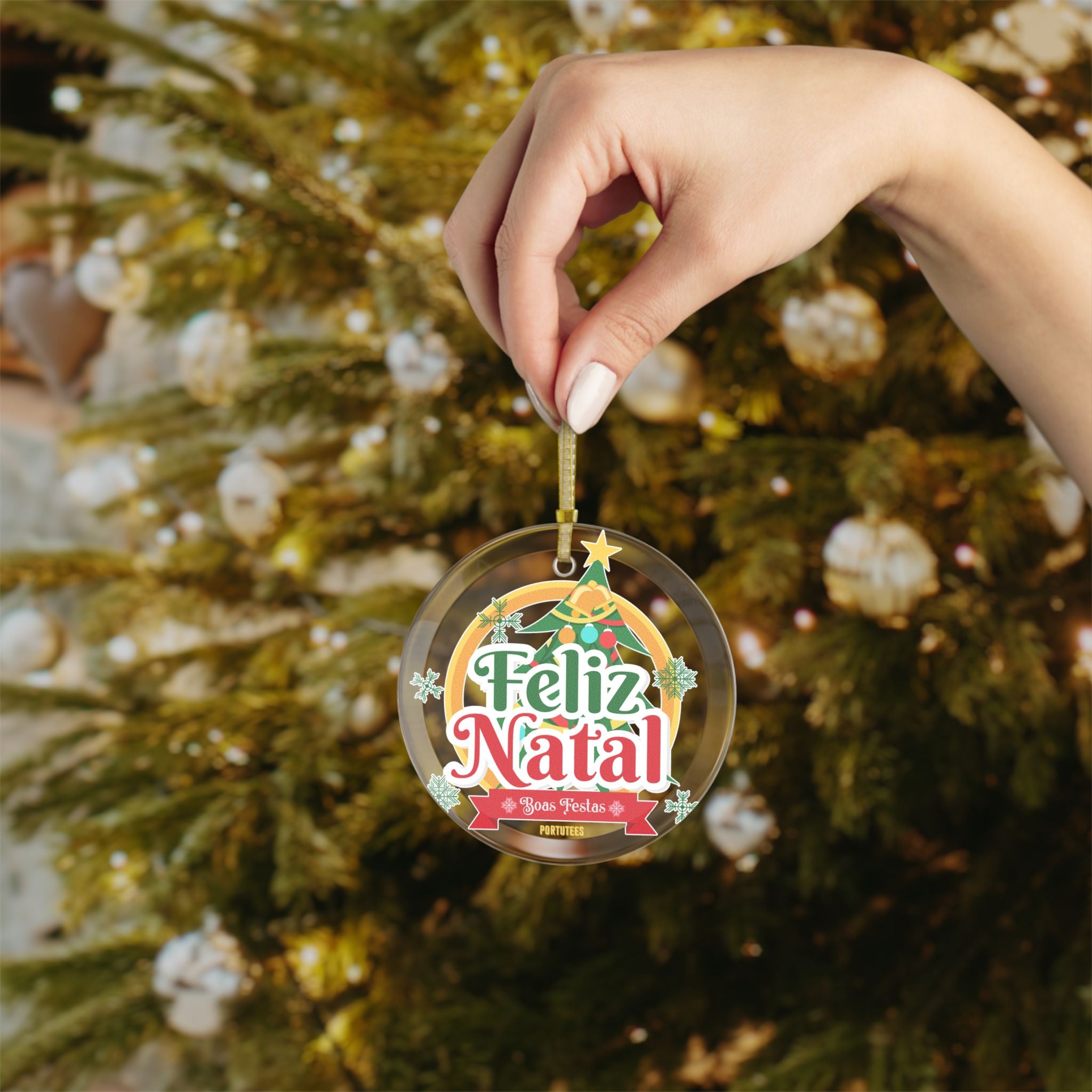 Feliz Natal Boas Festas Glass Ornaments