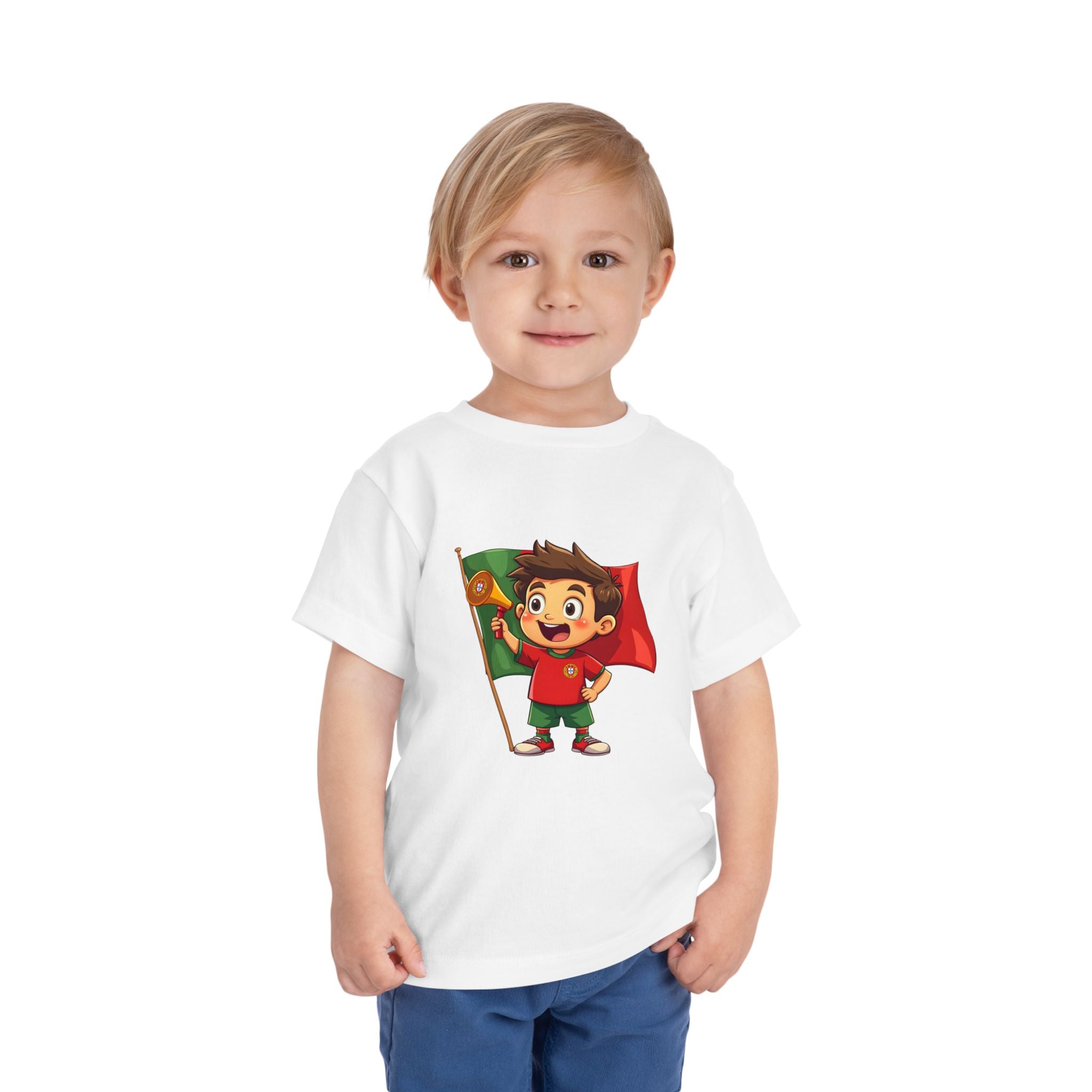 Cute Kid Holding Portugal Flag Soccer Fan - Toddler Tee