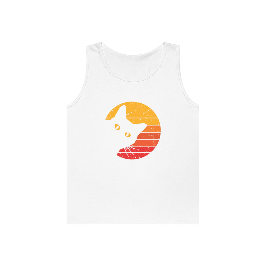 Sunset Cat Unisex Heavy Cotton Tank Top, Perfect for Cat Lovers, Summer Wear, Beach Days, Gift for Cat Owners, Casual Style