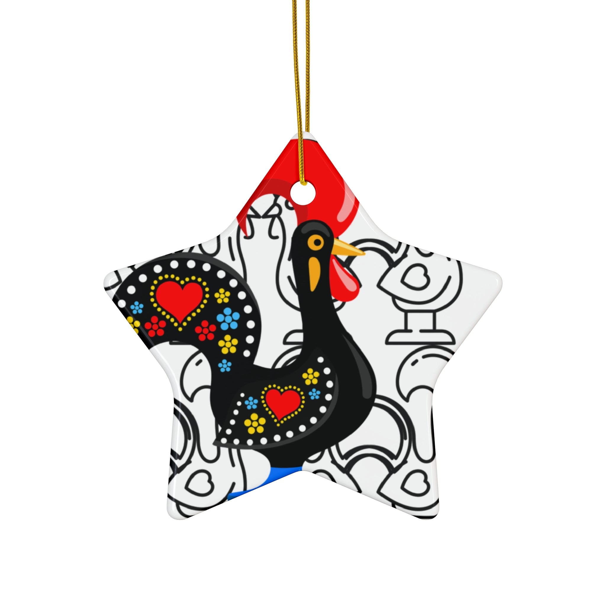 Colorful Barcelos Rooster Ceramic Ornament Set