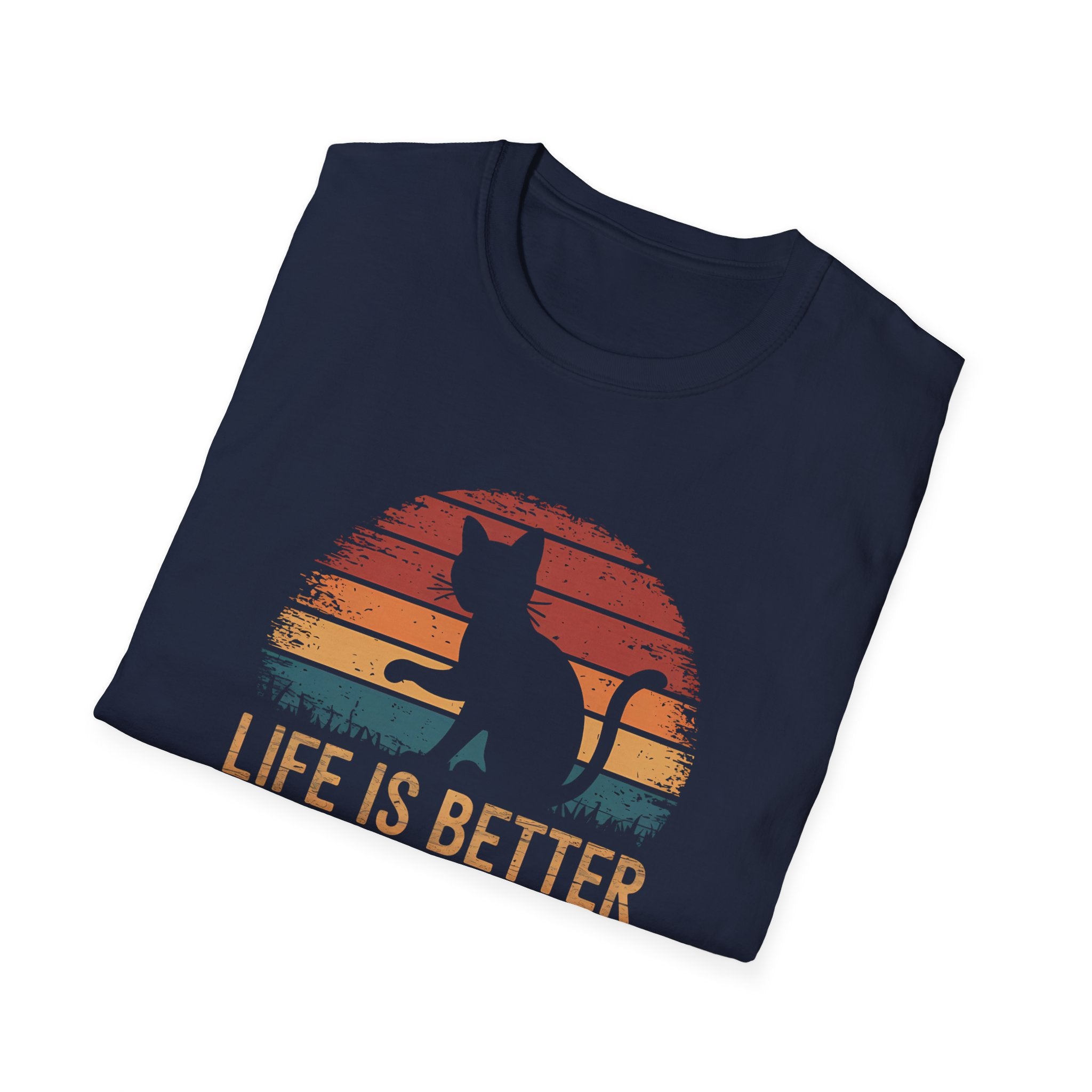 Life is Better with Cats Unisex Softstyle T-Shirt, Cat Lover Gift, Pet Owner Apparel, Casual Weekend Wear, Gift for Cat Moms and Dads,