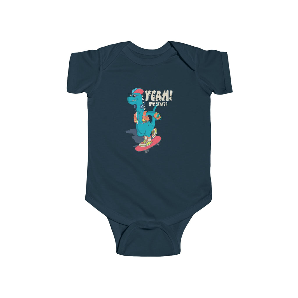 Skater Dinosaur Bodysuit, Fun Baby Outfit, Cute Children's Clothing, Unique Baby Gift, Playful Infant Wear, Birthday or Holiday Gift