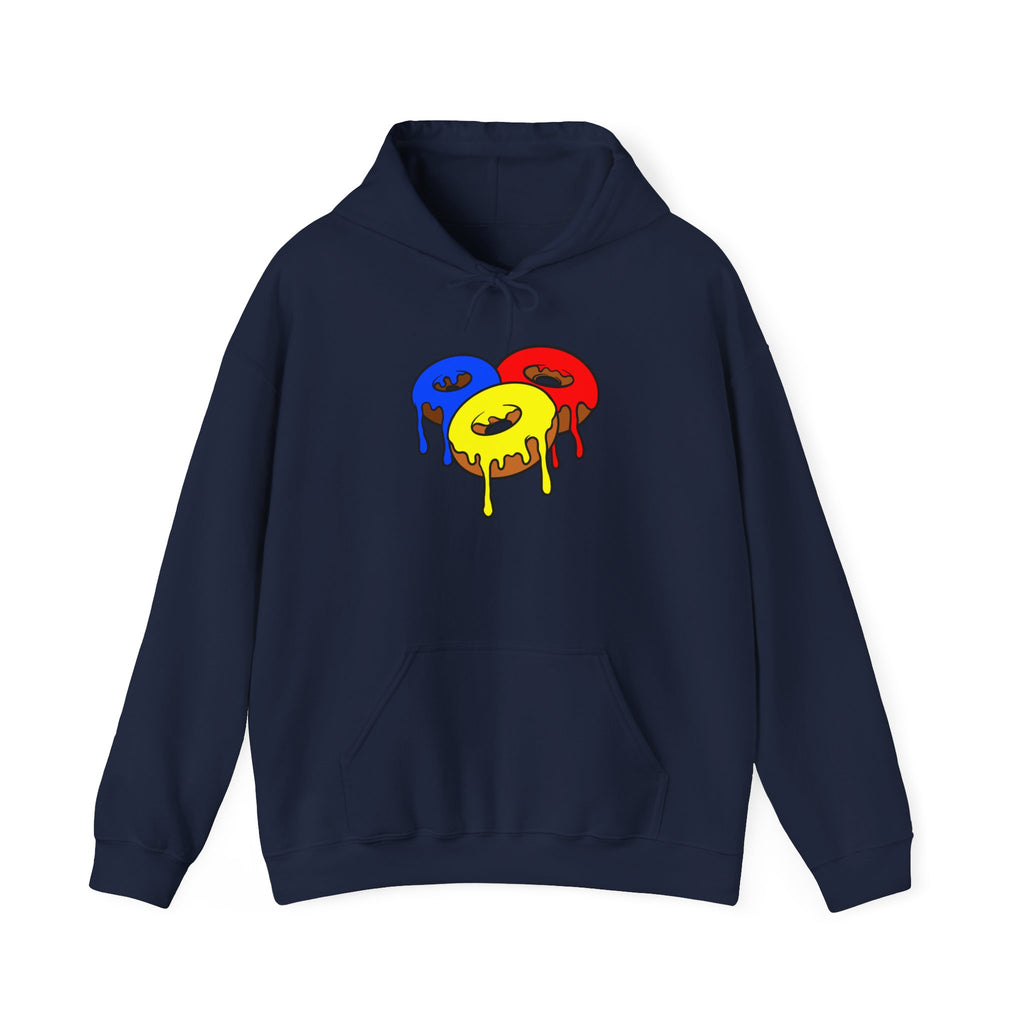 Colorful Dripping Donut Unisex College Hoodie, Fun and Trendy Sweatshirt, Great for Students, Casual Wear, Gift Idea