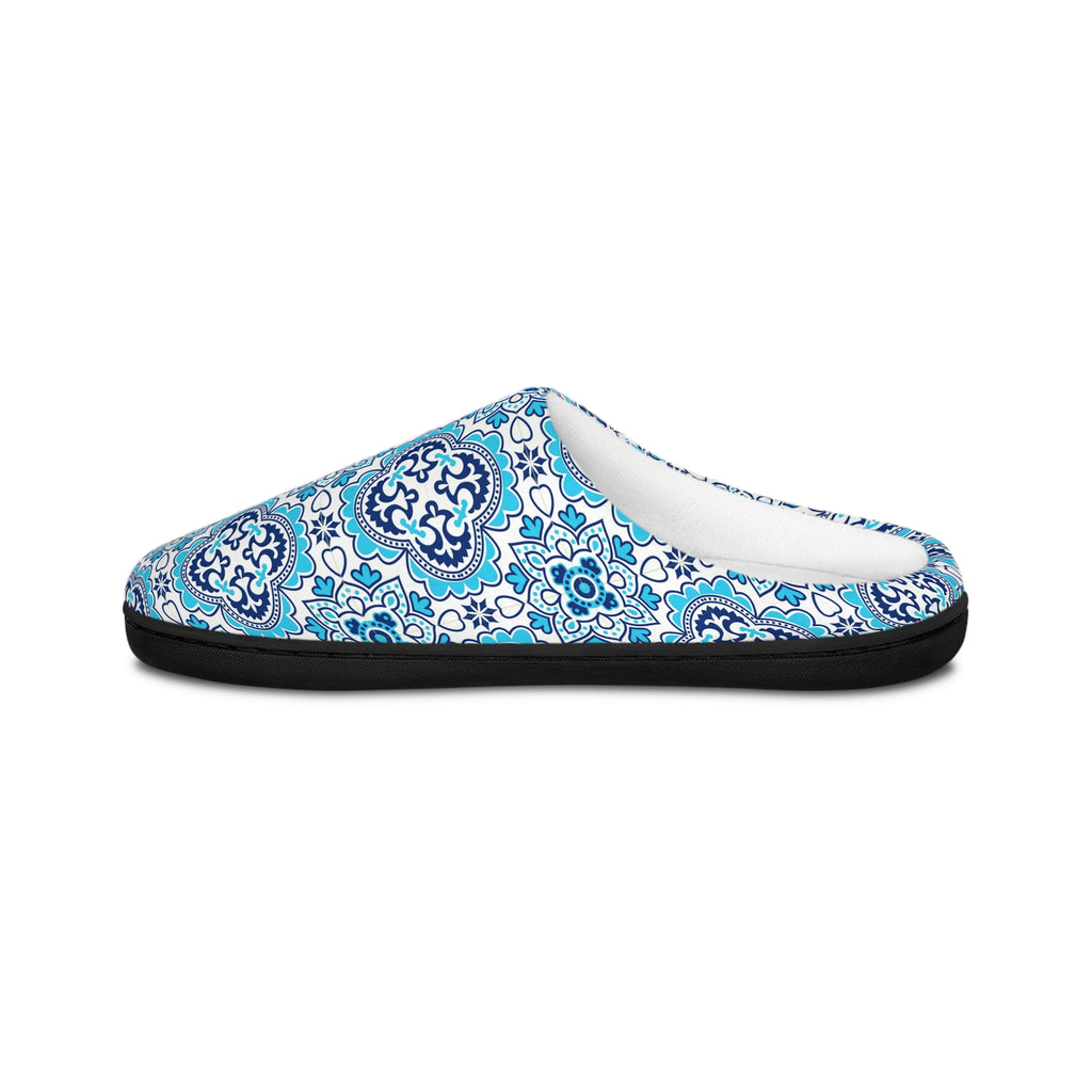 Azujelos Blue Moroccan Tile Women's Indoor Slippers — Cozy Patterned House Slides