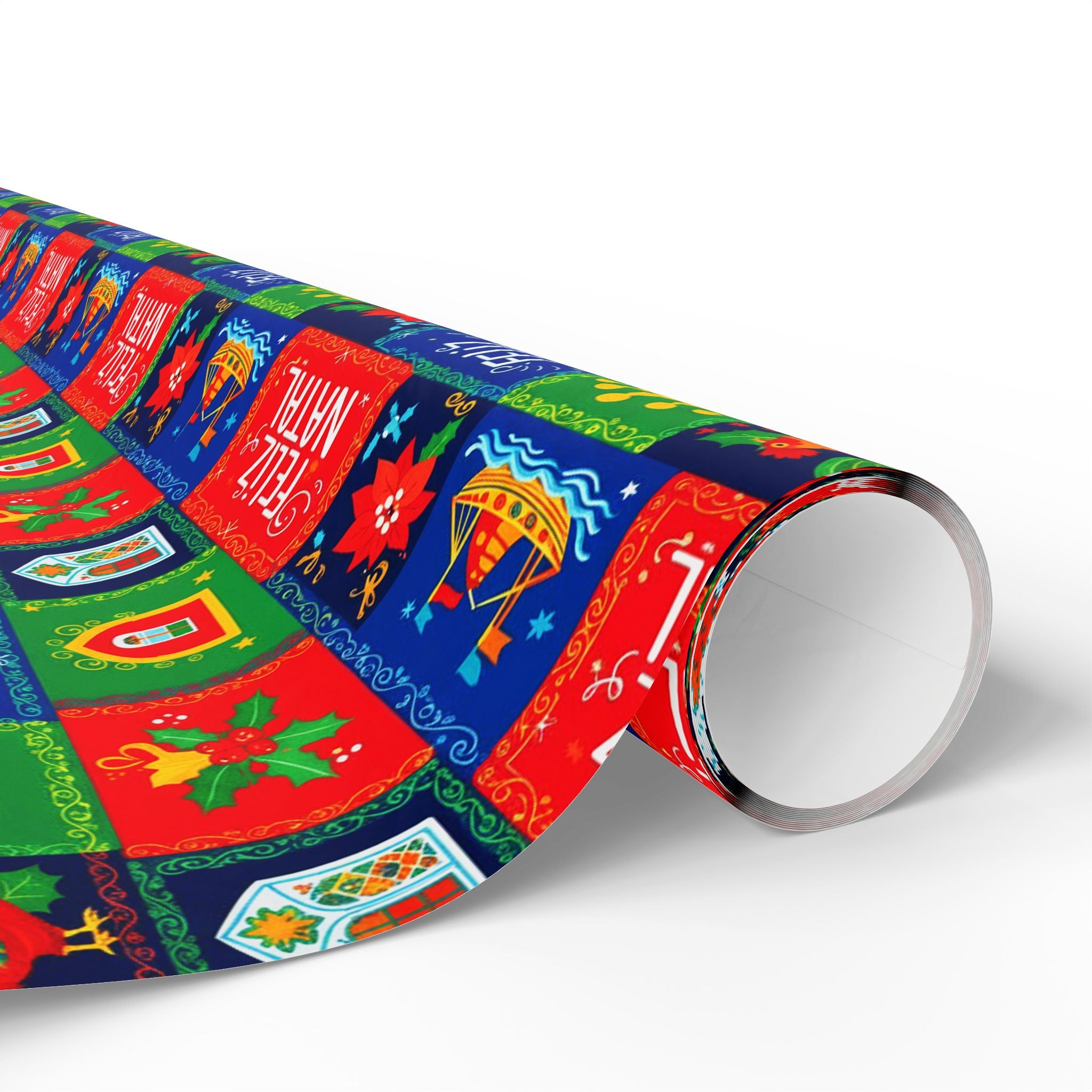 Feliz Natal Holiday Crest Pattern Wrapping Paper Roll - Festive Crown & Holly Gift Wrap