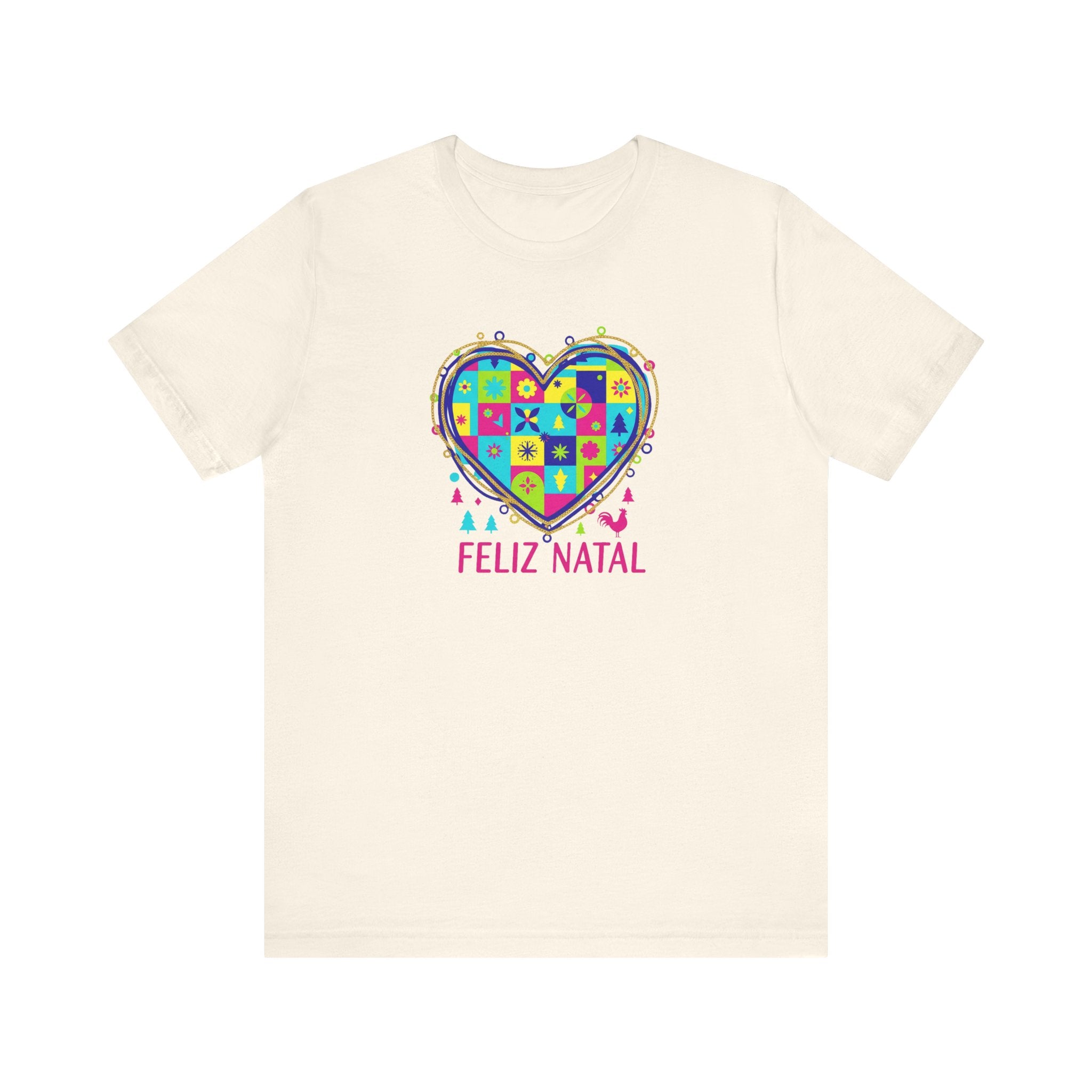 Feliz Natal Christmas Heart T-Shirt — Colorful Patchwork Tee
