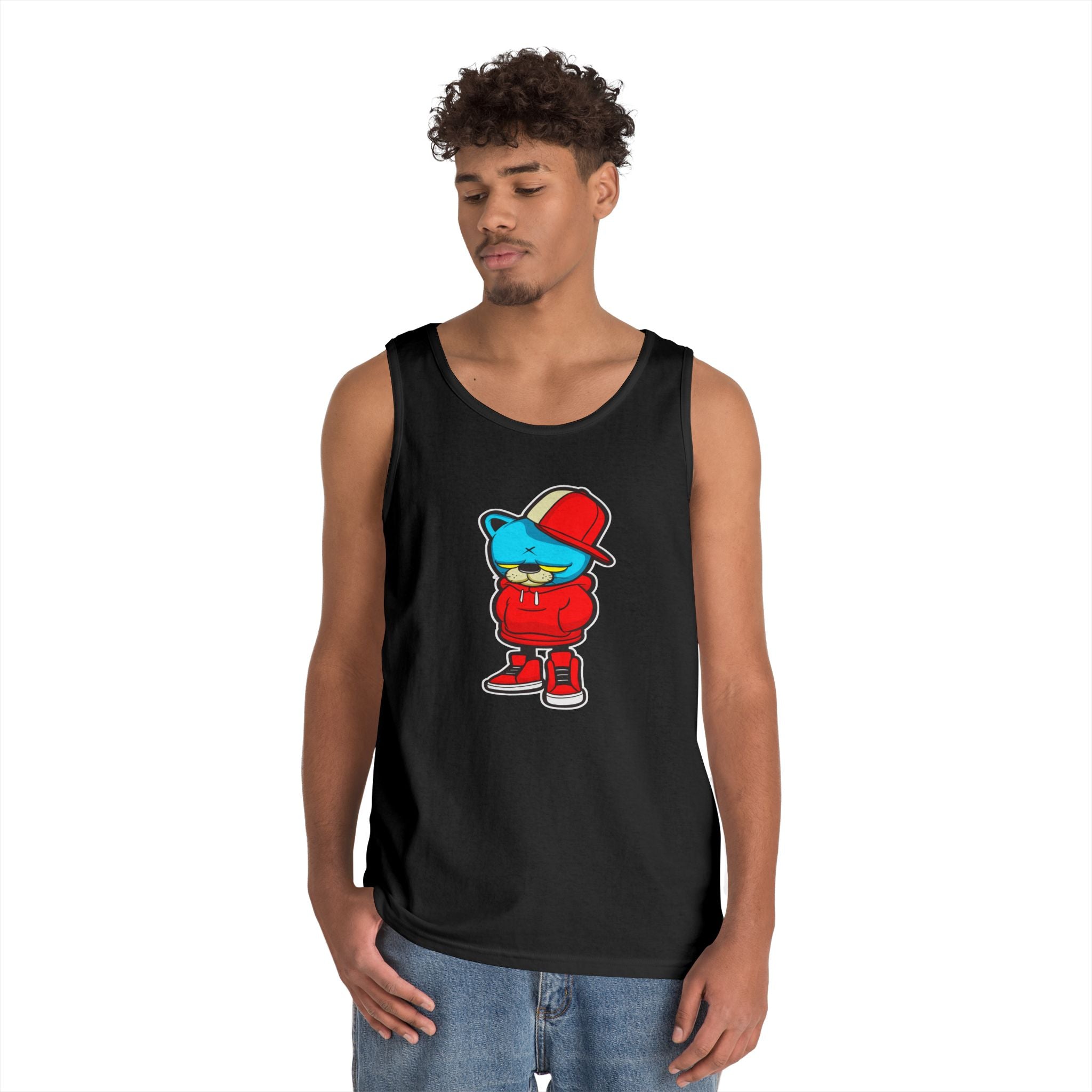 Cool Urban Bear Unisex Heavy Cotton Tank Top, Casual Streetwear, Summer Outfit, Gift for Friends, Cool Graphic Tee