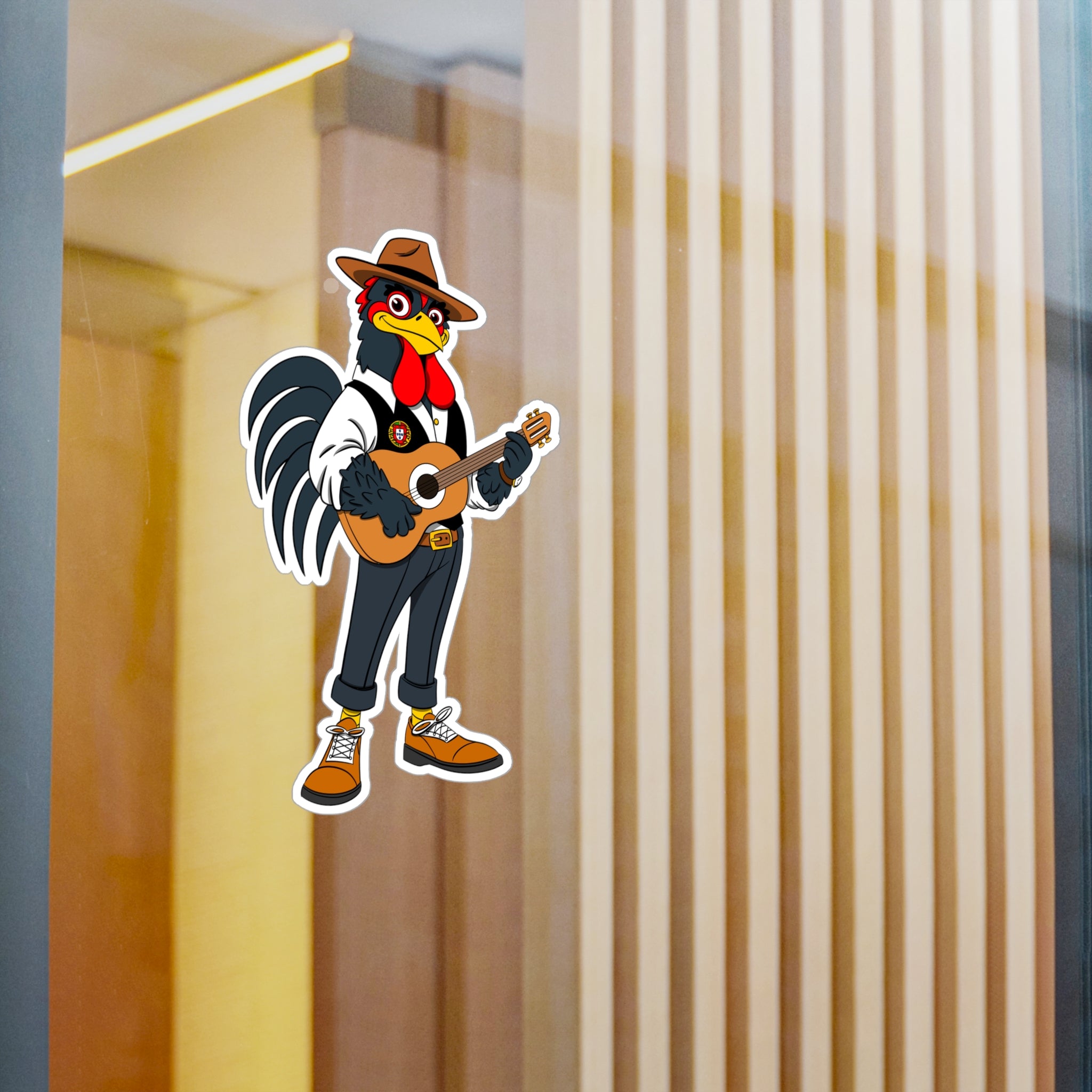 Fado Rooster Musician Vinyl Decal | Fun Wall Decoration, Cool Laptop Sticker, Unique Gift for Musicians, Chicken Lover Decor