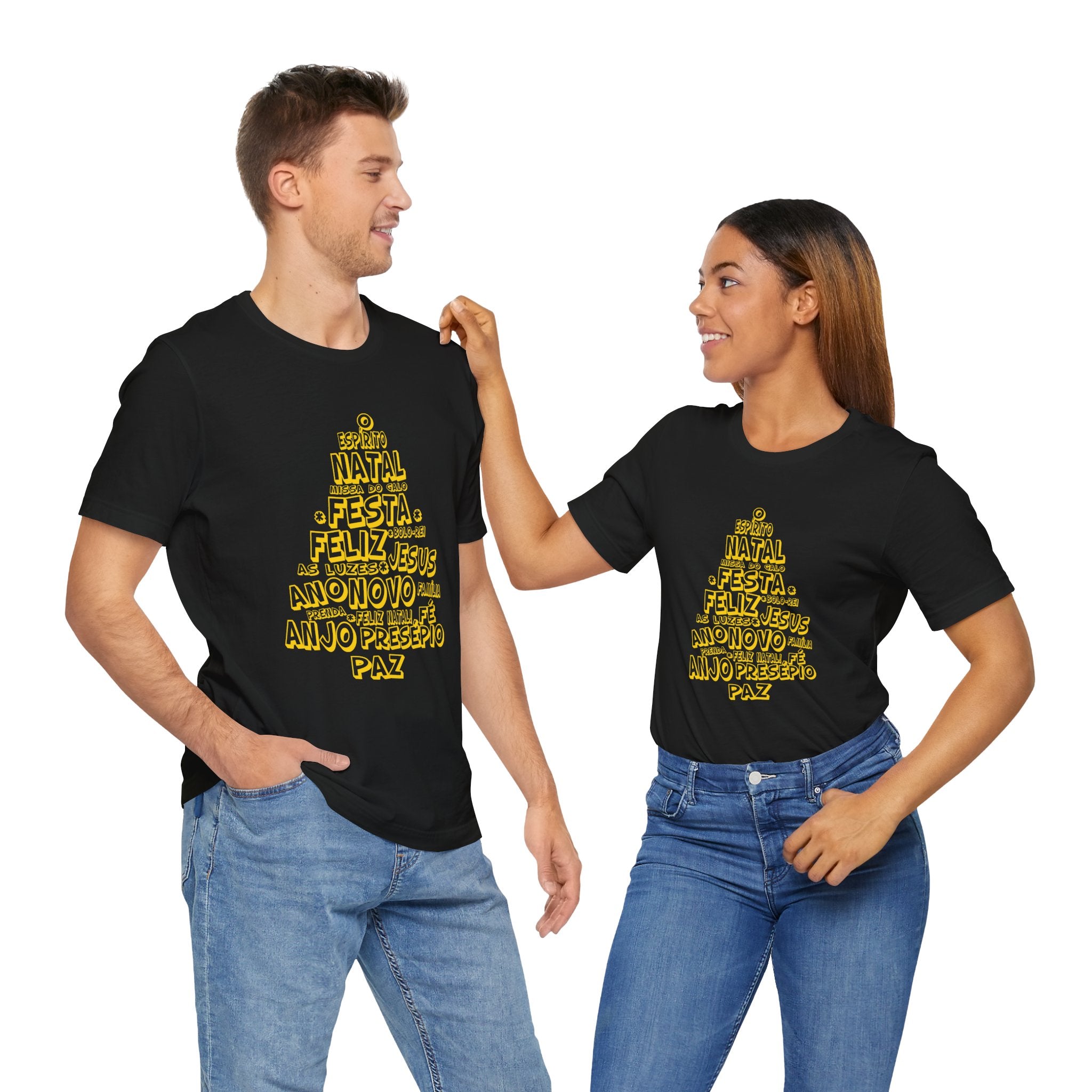 Portuguese Christmas Tree Typography Tee – Feliz Natal Portuguese Holiday T-Shirt
