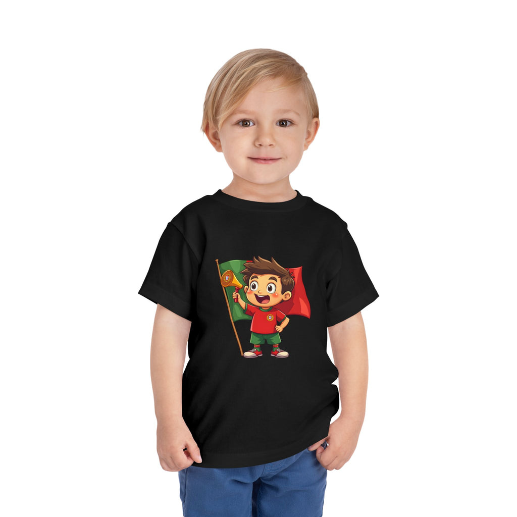 Cute Kid Holding Portugal Flag Soccer Fan - Toddler Tee