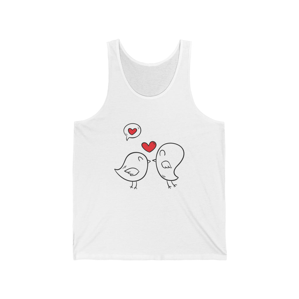 Cute Love Birds Unisex Jersey Tank, Perfect for Valentine's Day, Couples Gift, Summer Wear, Casual Chic, Bird Lover Fashion