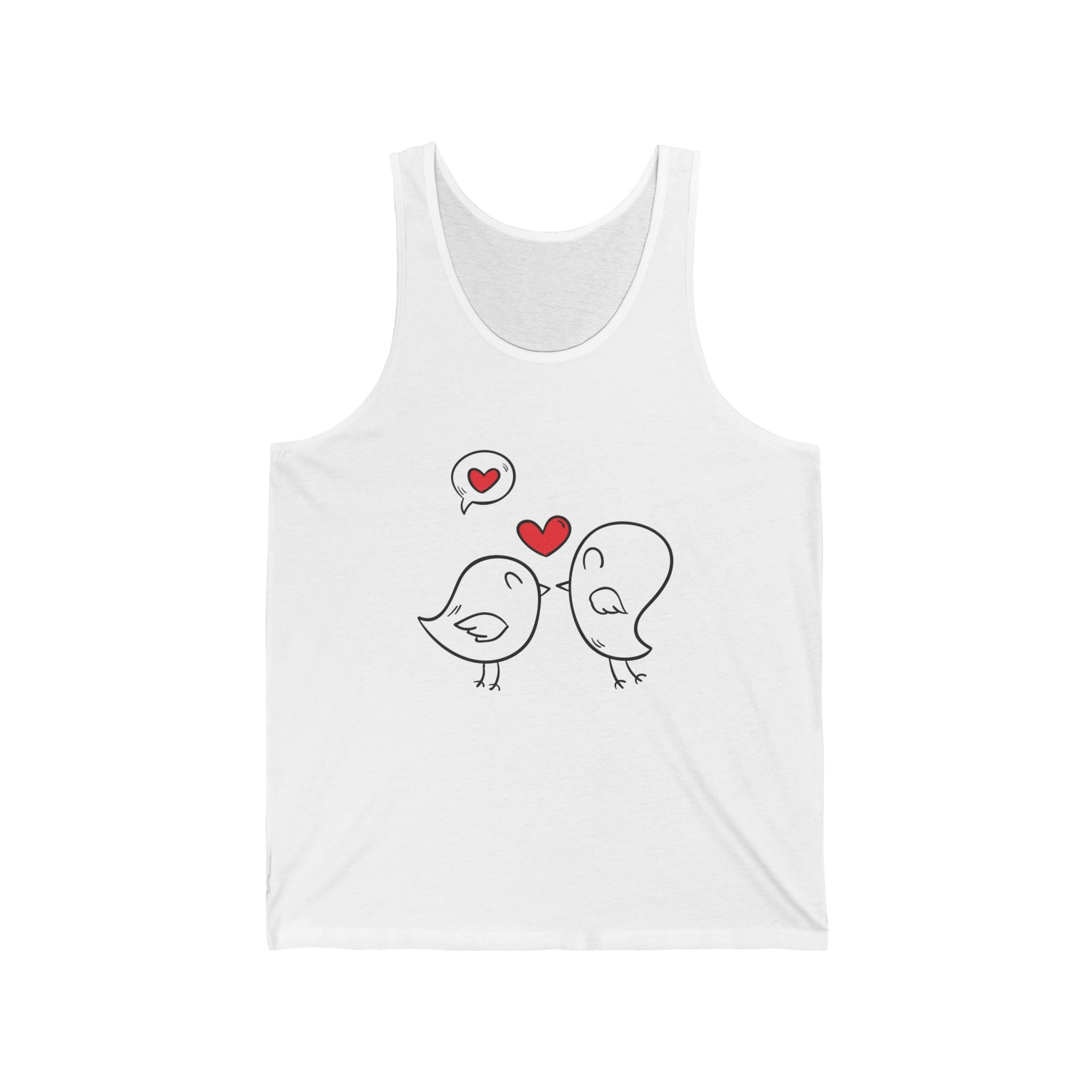 Cute Love Birds Unisex Jersey Tank, Perfect for Valentine's Day, Couples Gift, Summer Wear, Casual Chic, Bird Lover Fashion