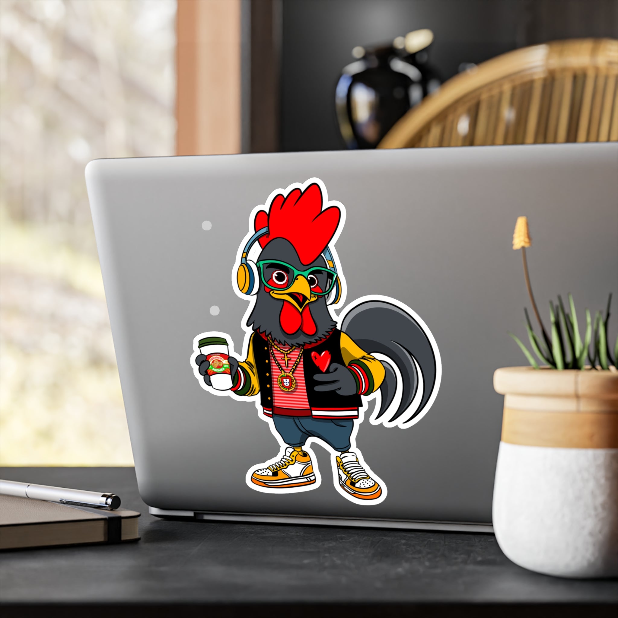 Hipster Rooster Kiss-Cut Vinyl Decals for Car, Laptop, Water Bottle, Fun Gifts for Teens, Unique Home Decor