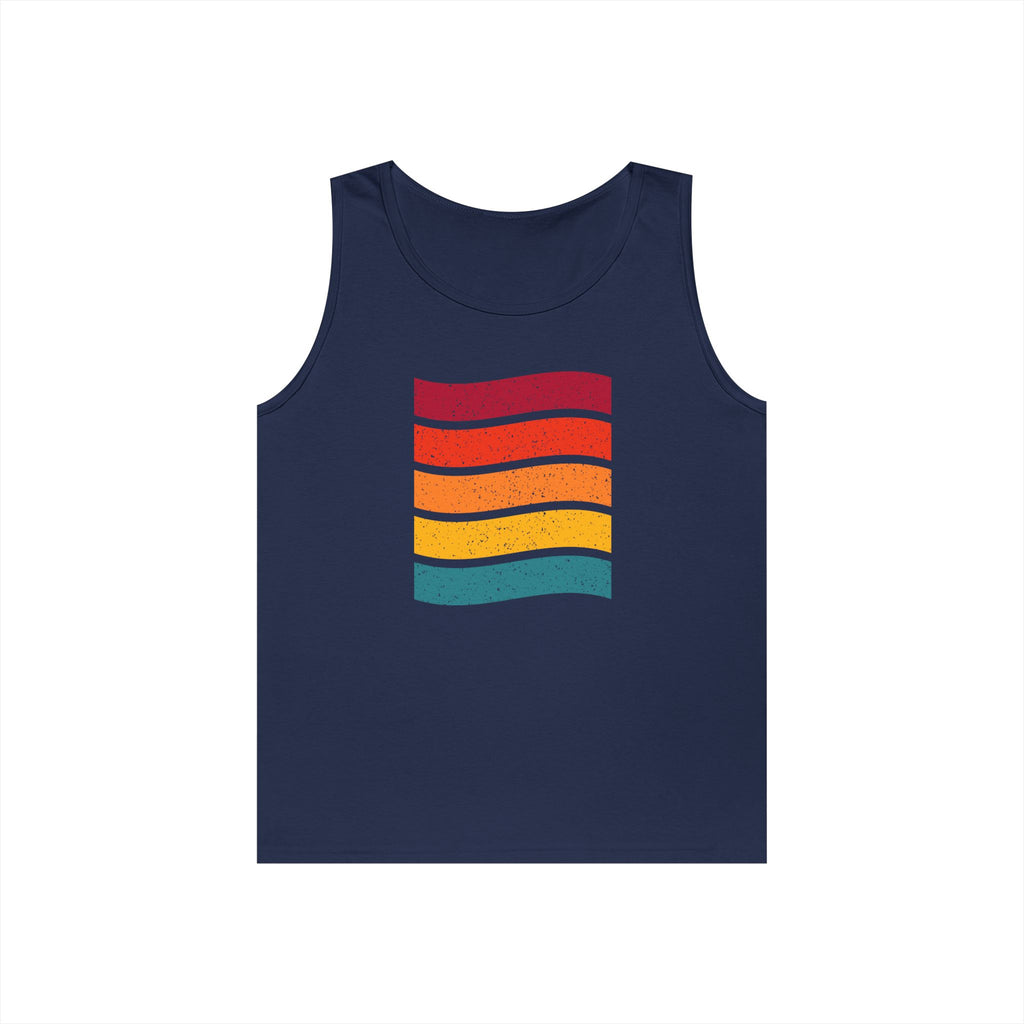 Retro Rainbow Waves Unisex Heavy Cotton Tank Top, Summer Shirt, Beachwear, Festival Outfit, Gift for Him or Her