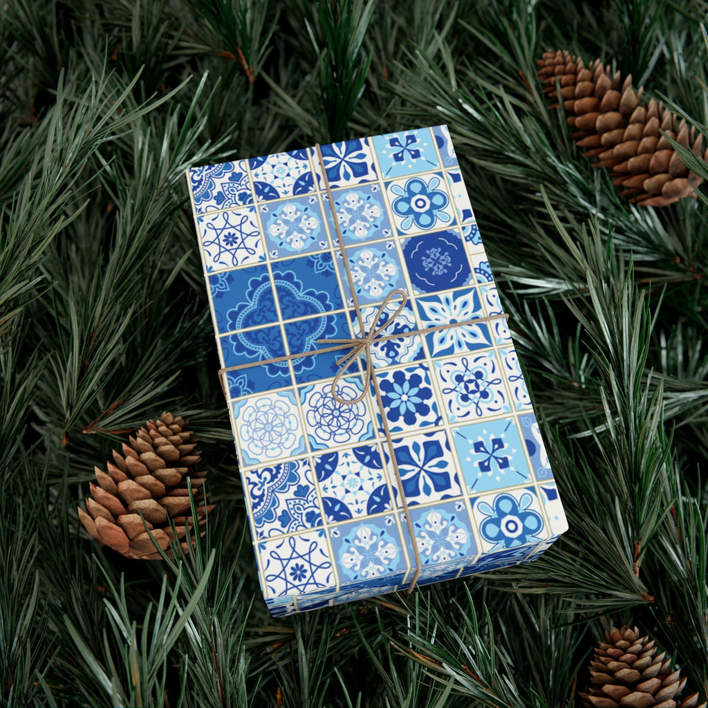 Portuguese Azulejos Pattern Gift Wrap Papers | Elegant Wrapping Paper for Any Occasion, Birthday, Holiday, DIY, Eco-Friendly, Crafting