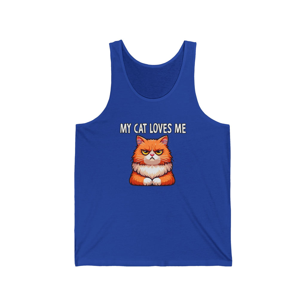 My Cat Loves Me Unisex Jersey Tank, Cat Lover's Apparel, Cute Pet Gift, Summer Top, Gift for Cat Lovers, Funny Animal Tank