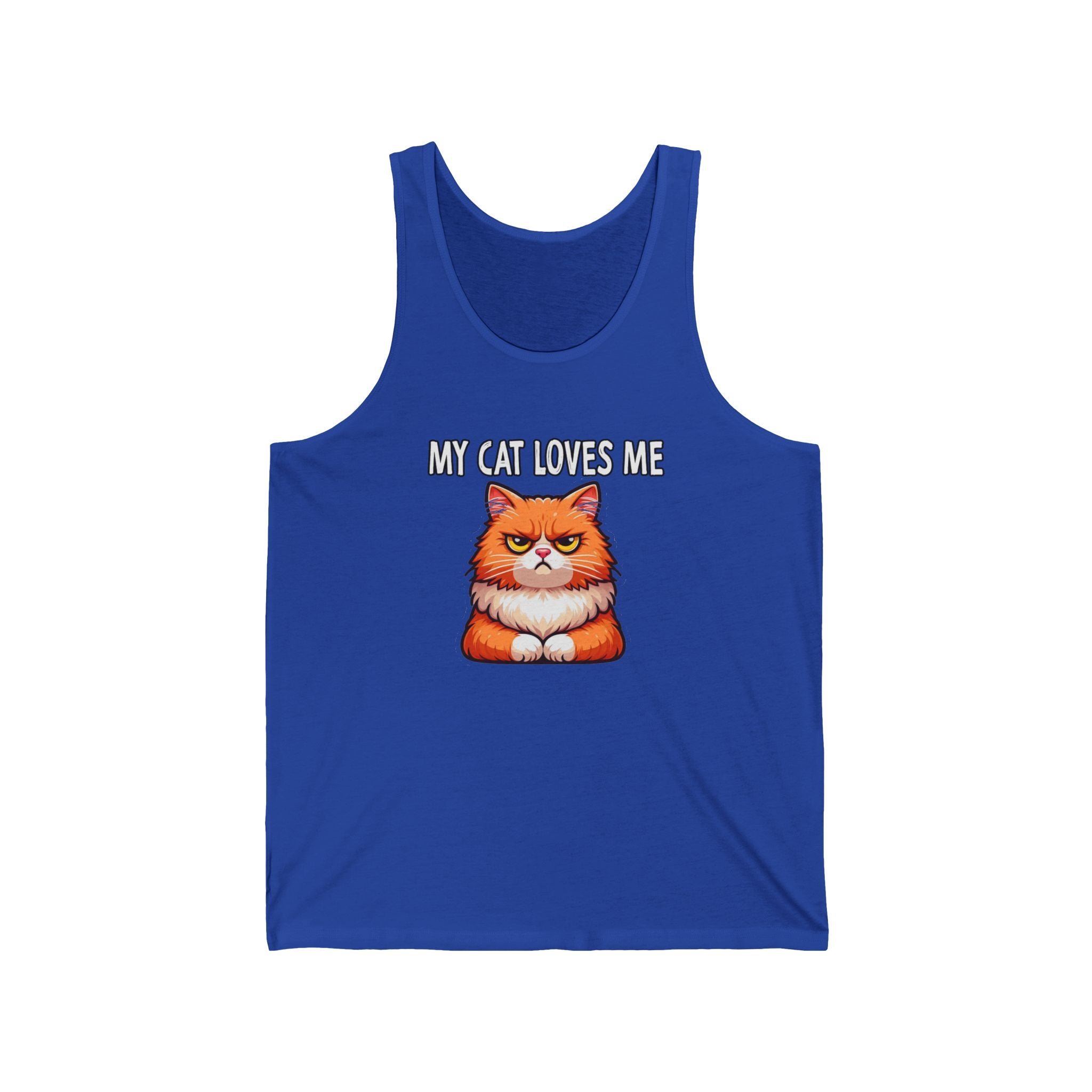 My Cat Loves Me Unisex Jersey Tank, Cat Lover's Apparel, Cute Pet Gift, Summer Top, Gift for Cat Lovers, Funny Animal Tank