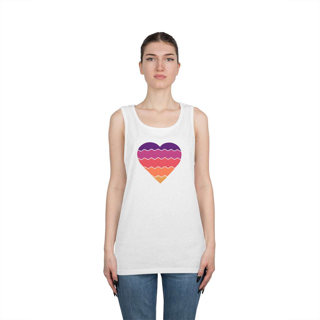 Sunset Heart Unisex Heavy Cotton Tank Top, Summer Vibes Tee, Beachwear, Pride Apparel, Gift for Her