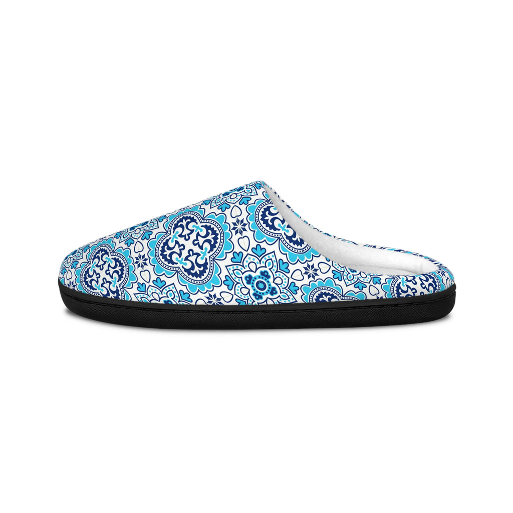Azujelos Blue Moroccan Tile Women's Indoor Slippers — Cozy Patterned House Slides
