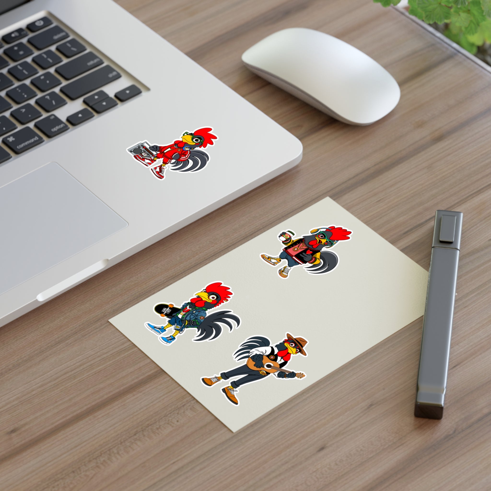 Fab Four Roosters Sticker Sheets, Fun Decals for Wall Art, Laptop, Scrapbooking, Gift for Farmers, Country Lovers, Collectible Stickers