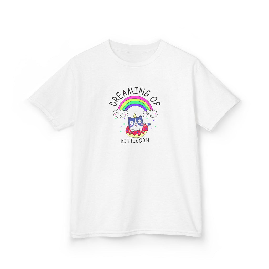 Dreaming of Kitticorn Kids Tee, Cute Cat Shirt, Fun Kids Apparel, Rainbow Tshirt, Birthday Gift, Summer Outfit