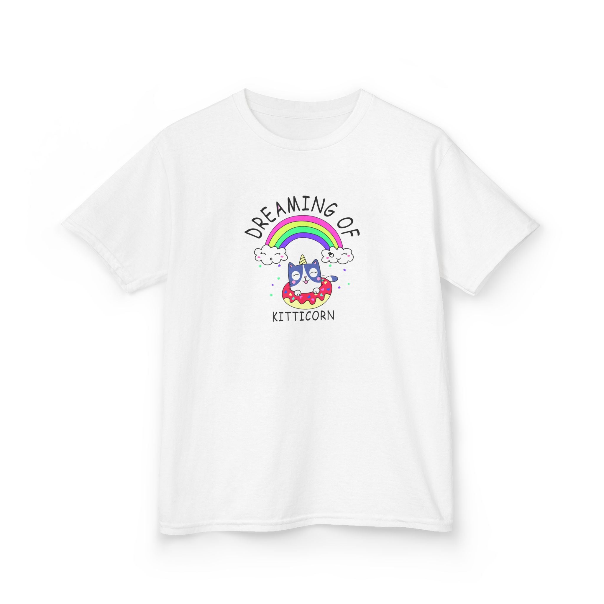 Dreaming of Kitticorn Kids Tee, Cute Cat Shirt, Fun Kids Apparel, Rainbow Tshirt, Birthday Gift, Summer Outfit