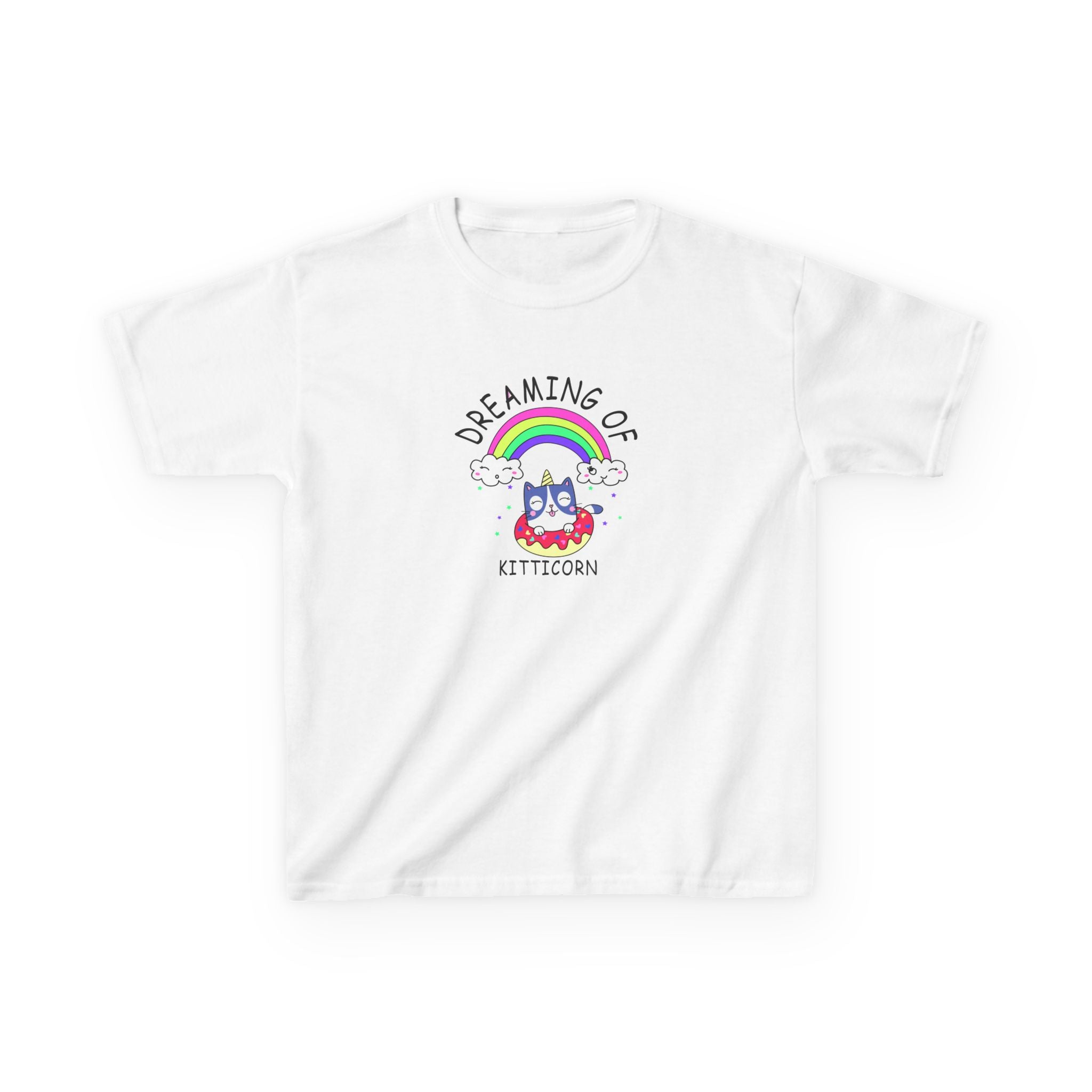 Dreaming of Kitticorn Kids Tee, Cute Cat Shirt, Fun Kids Apparel, Rainbow Tshirt, Birthday Gift, Summer Outfit