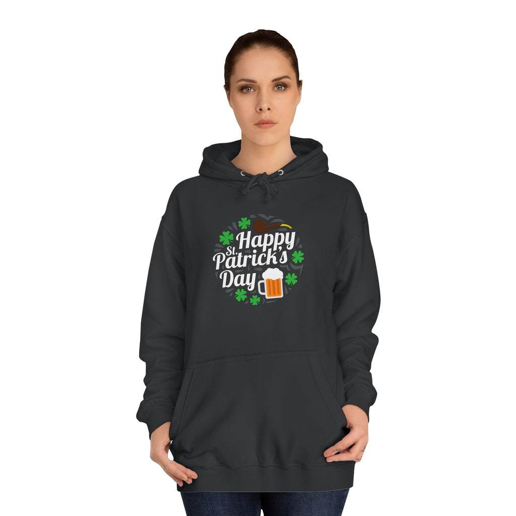 St. Patrick's Day Unisex College Hoodie, Irish Holiday Apparel, Lucky Clover Sweatshirt, Beer Lover Gift, Cozy St. Pat's Outfit