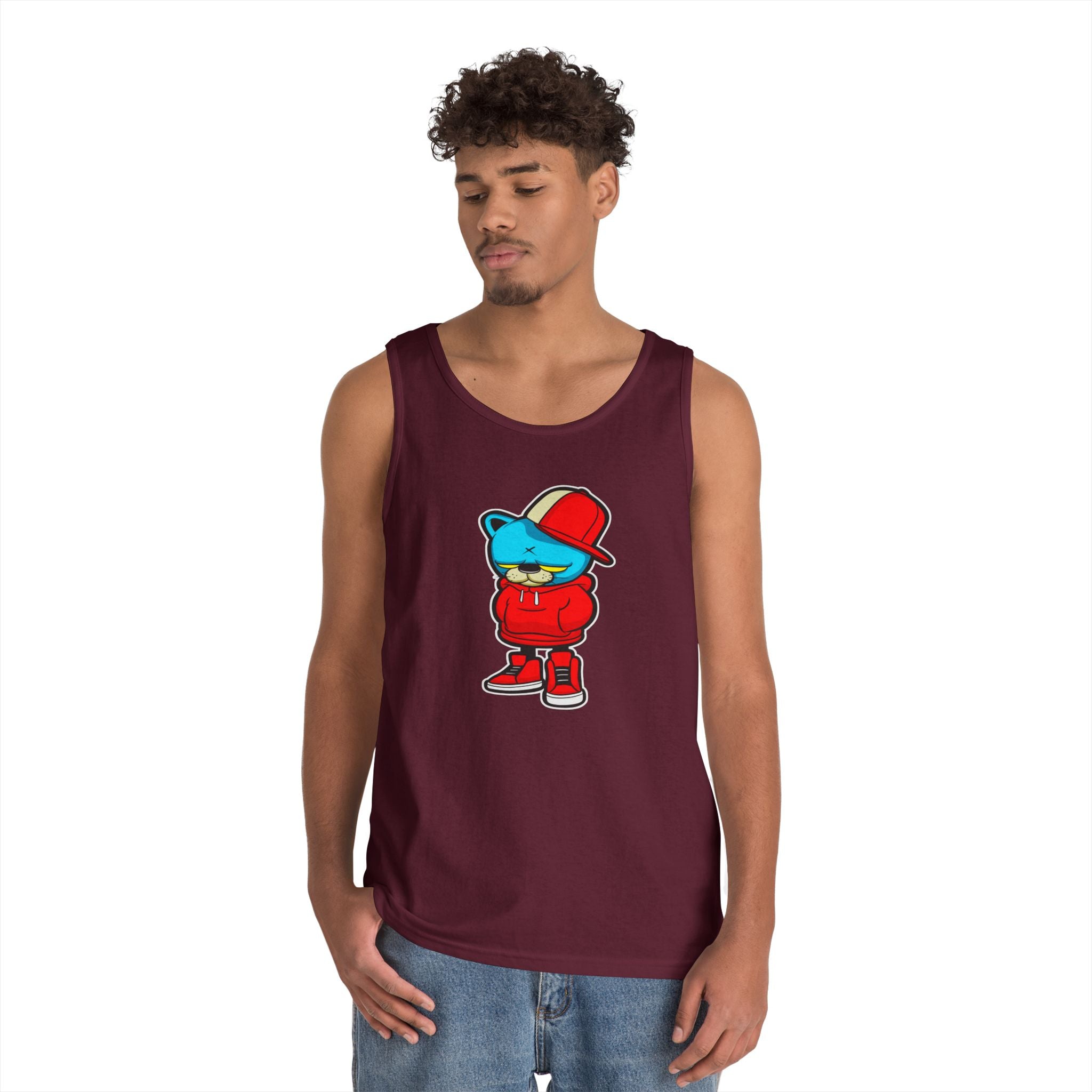 Cool Urban Bear Unisex Heavy Cotton Tank Top, Casual Streetwear, Summer Outfit, Gift for Friends, Cool Graphic Tee