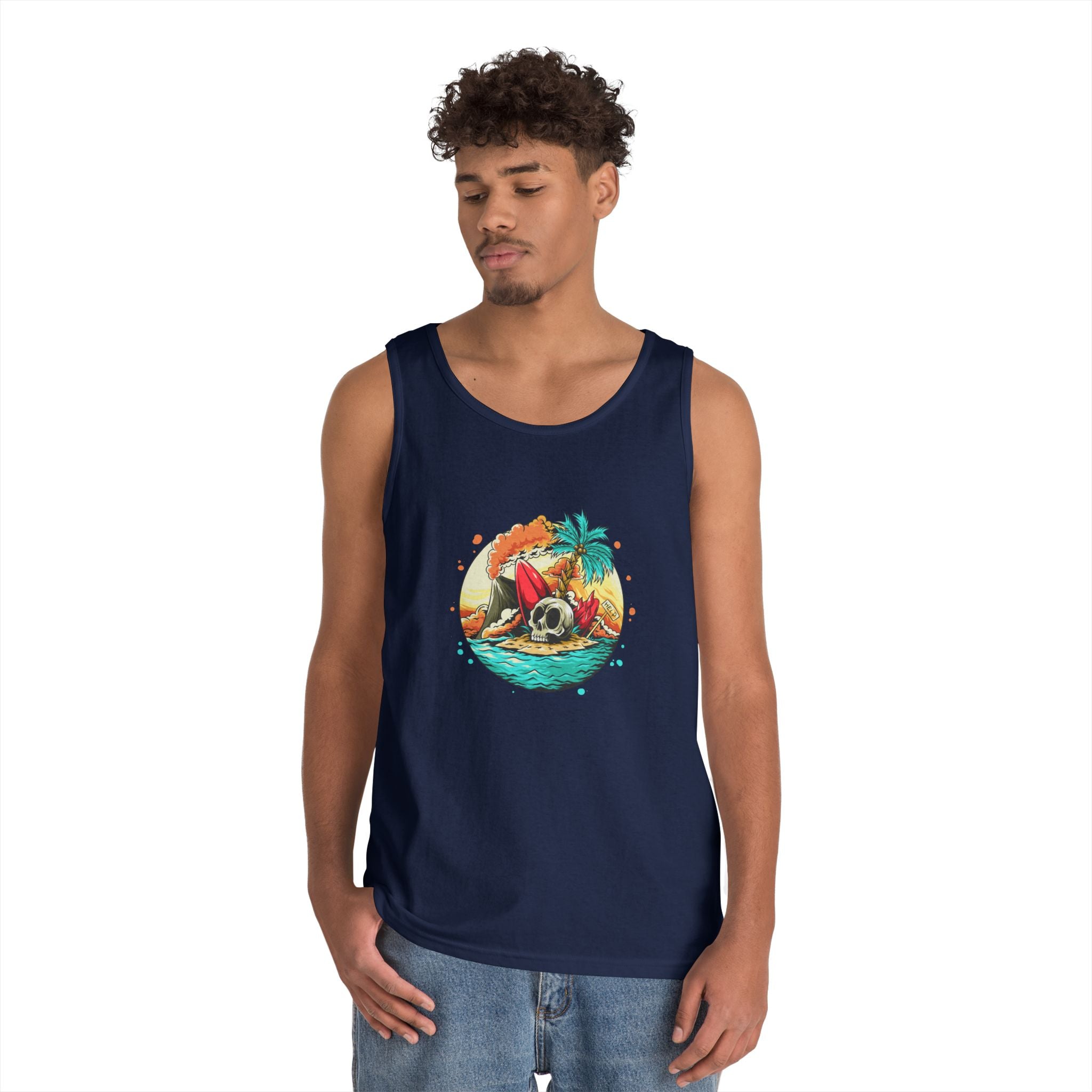 Beach Vibes Unisex Heavy Cotton Tank Top, Perfect for Summer, Casual Wear, Beach Days, Vacation, Festival Outfit