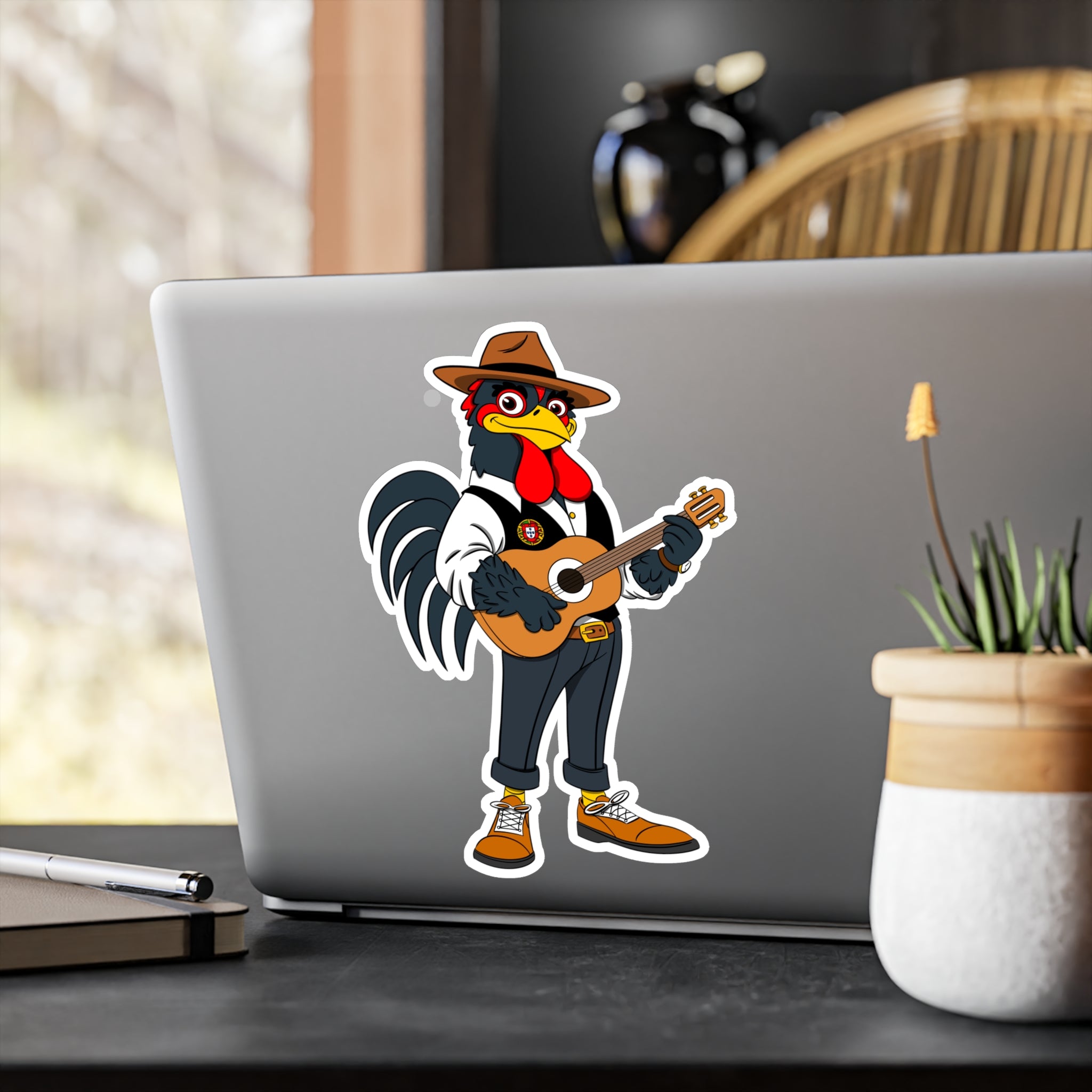 Fado Rooster Musician Vinyl Decal | Fun Wall Decoration, Cool Laptop Sticker, Unique Gift for Musicians, Chicken Lover Decor