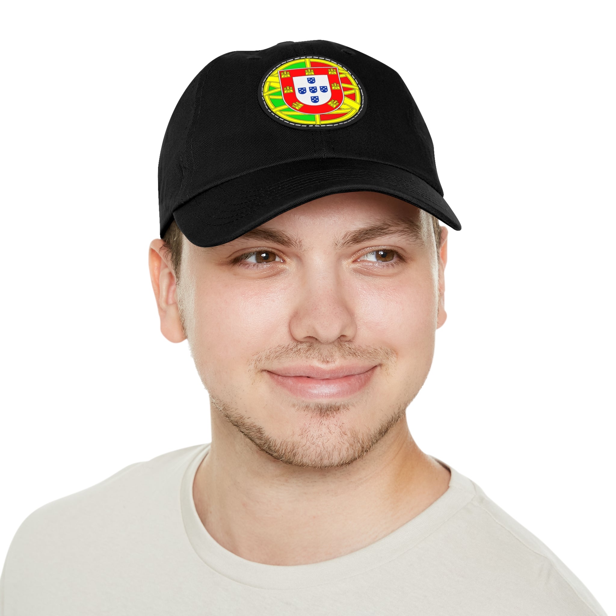 Portugal Flag Leather Patch Dad Hat — Embroidered Round Crest Baseball Cap